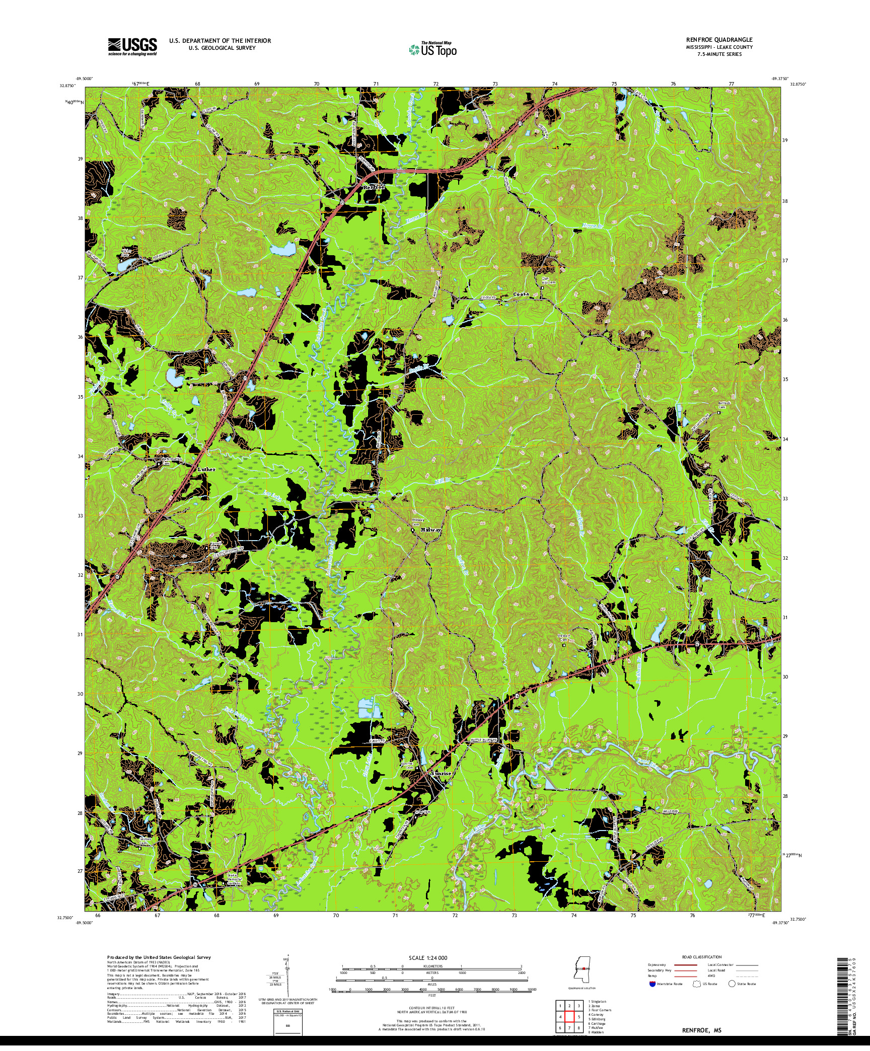 USGS US TOPO 7.5-MINUTE MAP FOR RENFROE, MS 2018