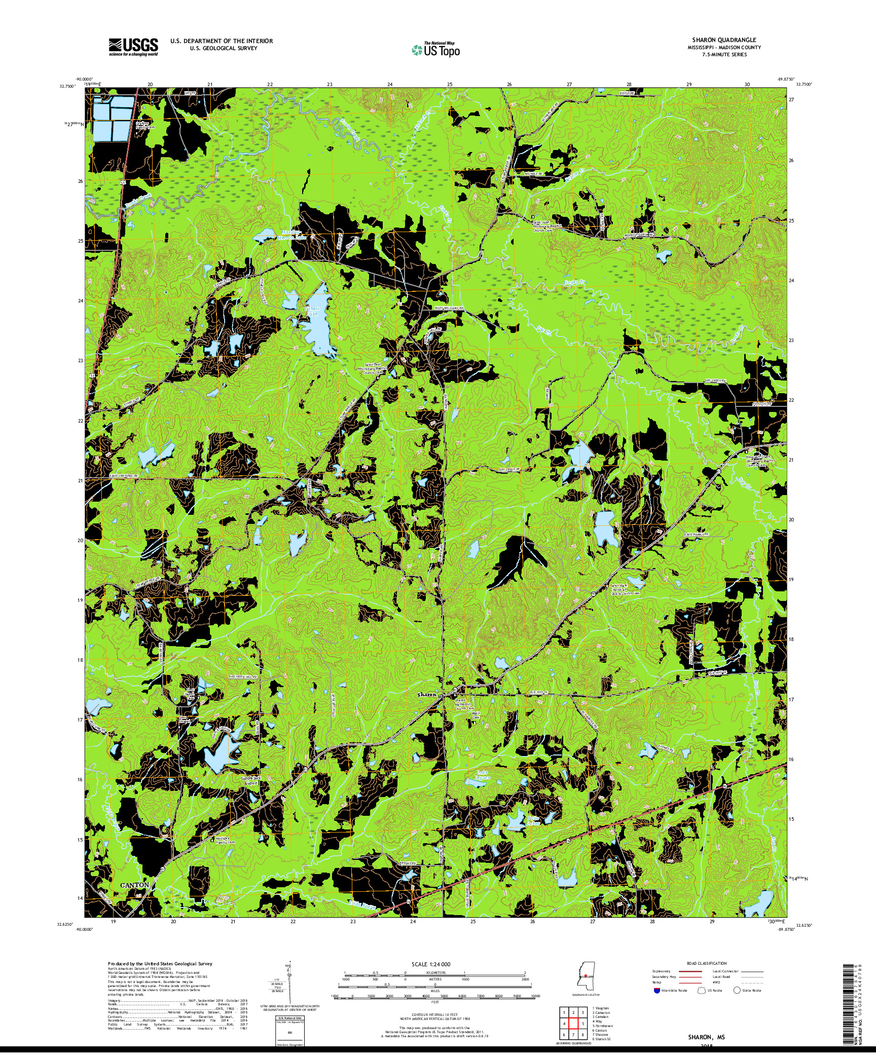 USGS US TOPO 7.5-MINUTE MAP FOR SHARON, MS 2018