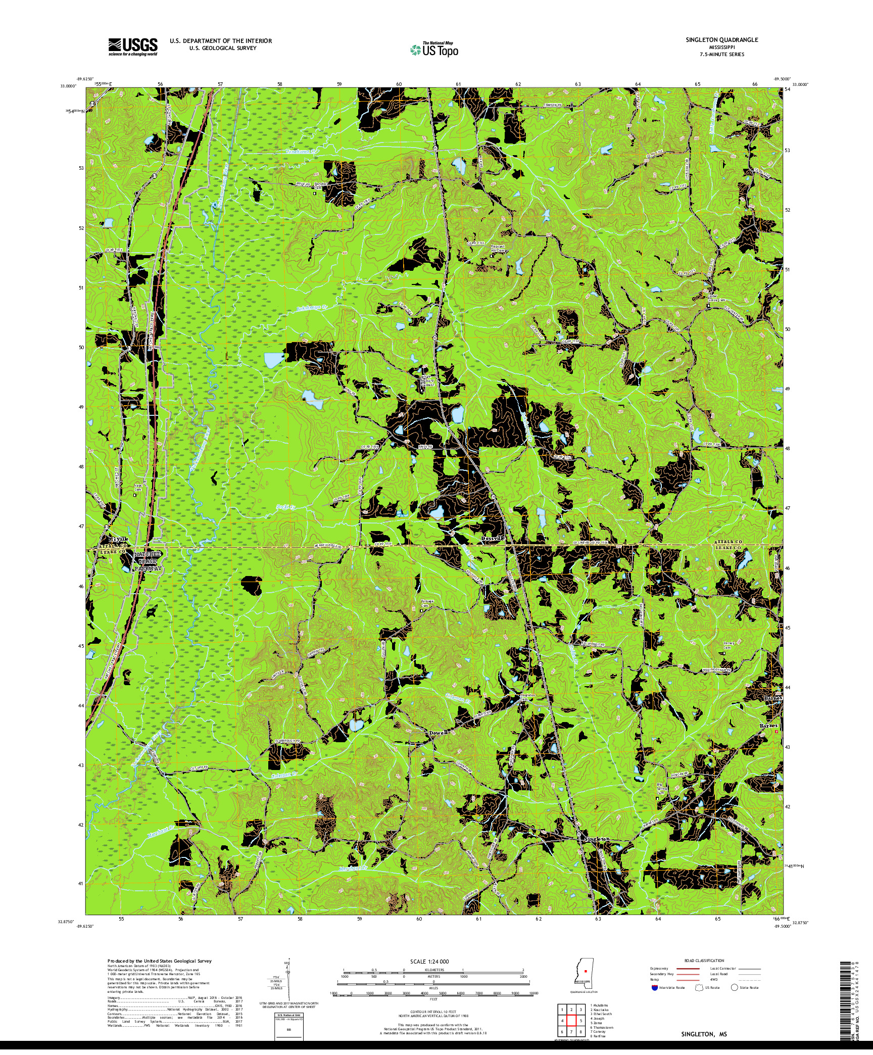USGS US TOPO 7.5-MINUTE MAP FOR SINGLETON, MS 2018