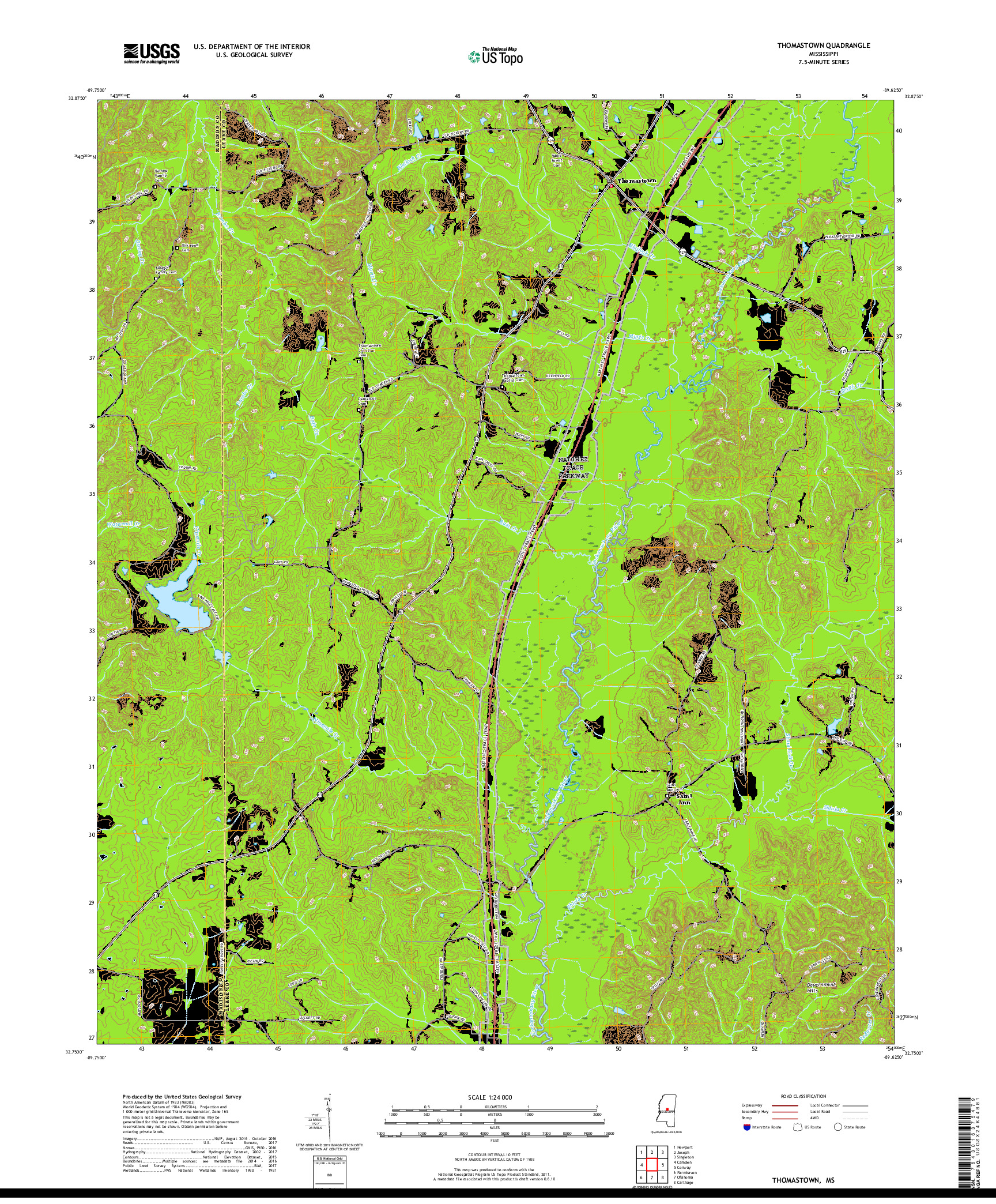 USGS US TOPO 7.5-MINUTE MAP FOR THOMASTOWN, MS 2018
