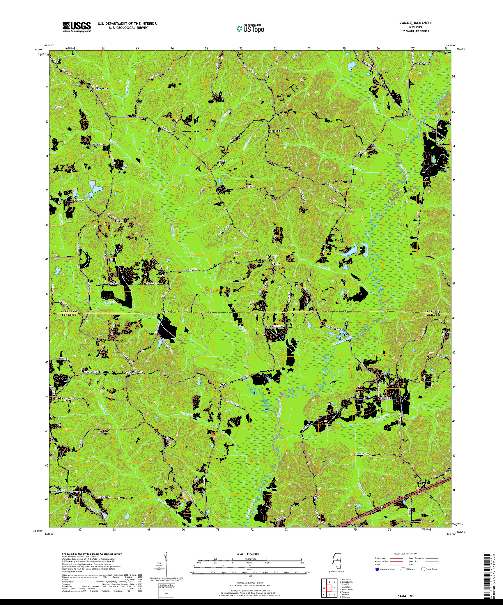 USGS US TOPO 7.5-MINUTE MAP FOR ZAMA, MS 2018