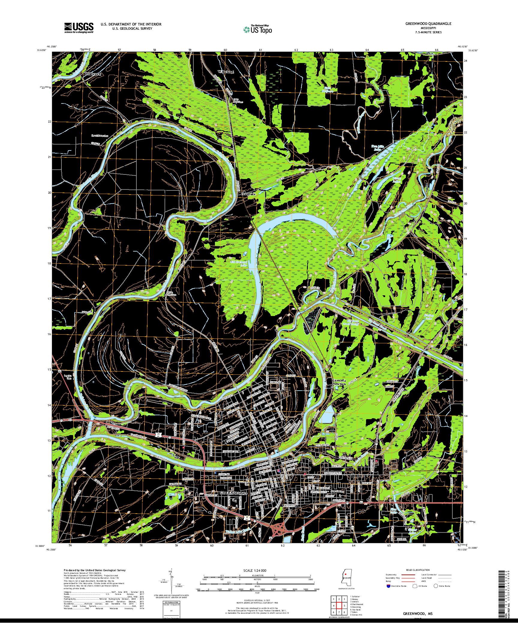 USGS US TOPO 7.5-MINUTE MAP FOR GREENWOOD, MS 2018