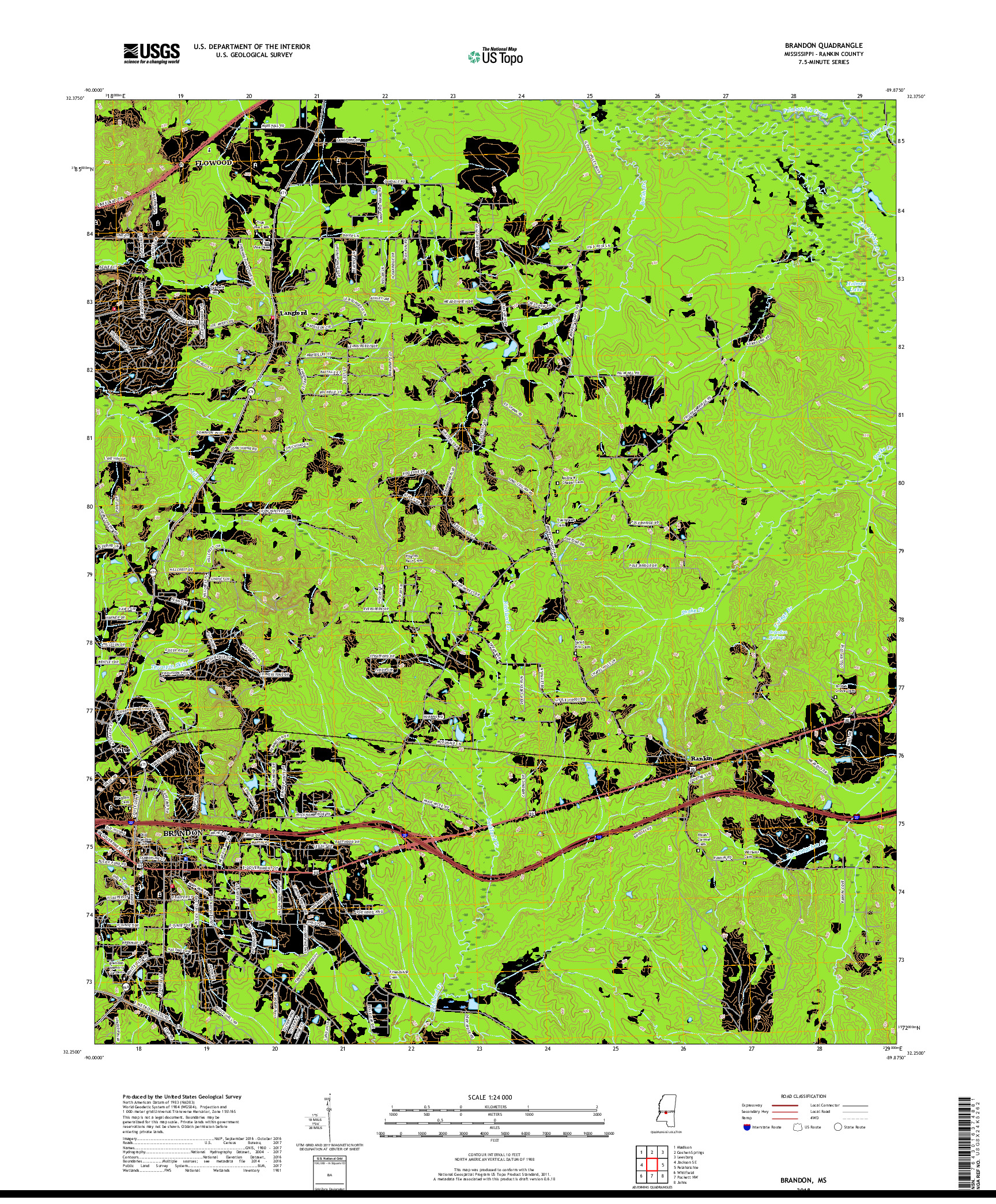 USGS US TOPO 7.5-MINUTE MAP FOR BRANDON, MS 2018