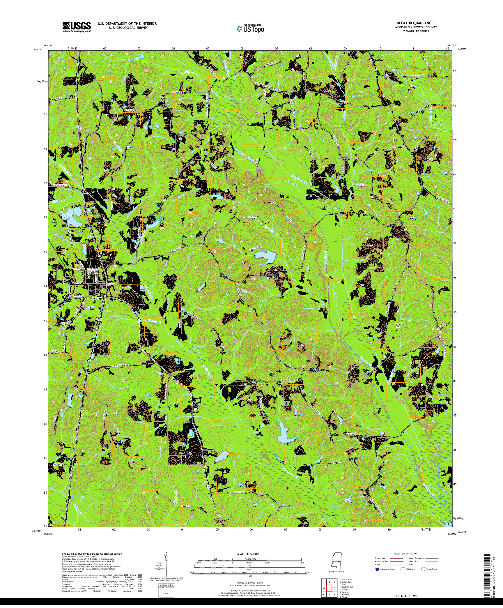 USGS US TOPO 7.5-MINUTE MAP FOR DECATUR, MS 2018