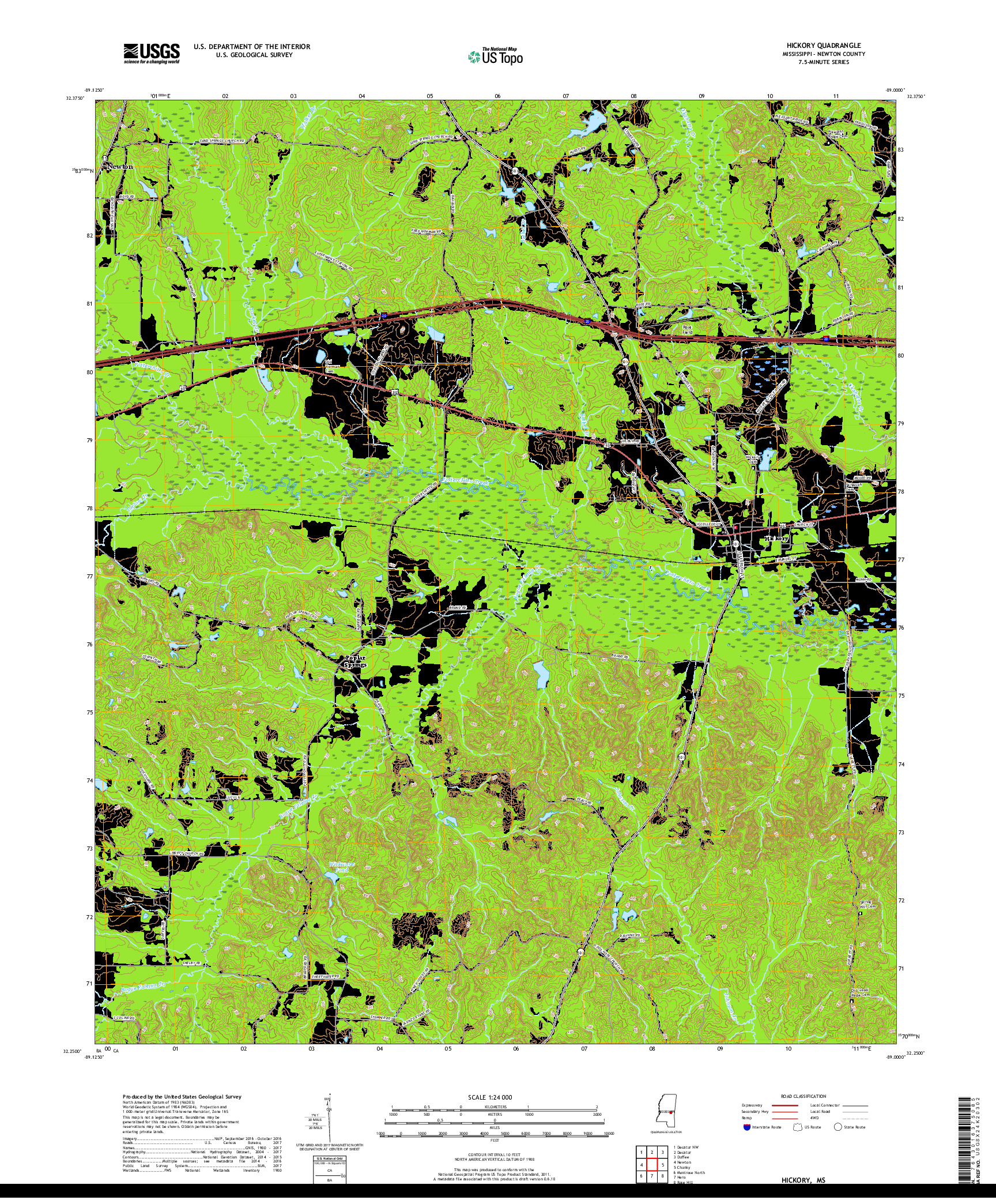 USGS US TOPO 7.5-MINUTE MAP FOR HICKORY, MS 2018