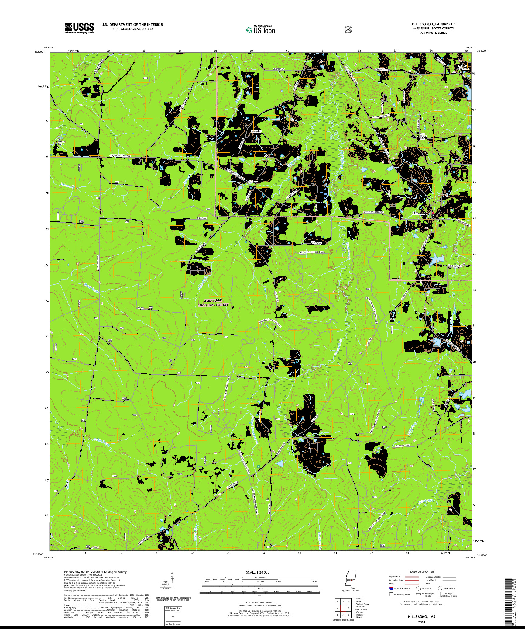 USGS US TOPO 7.5-MINUTE MAP FOR HILLSBORO, MS 2018