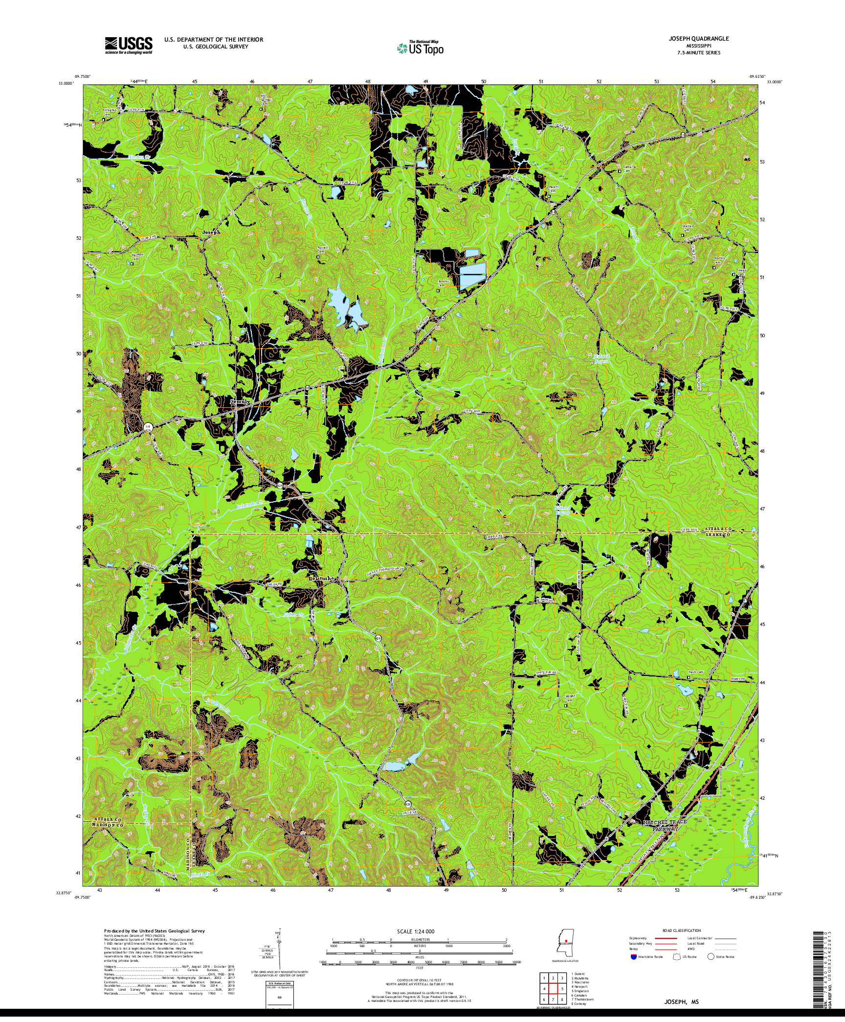 USGS US TOPO 7.5-MINUTE MAP FOR JOSEPH, MS 2018