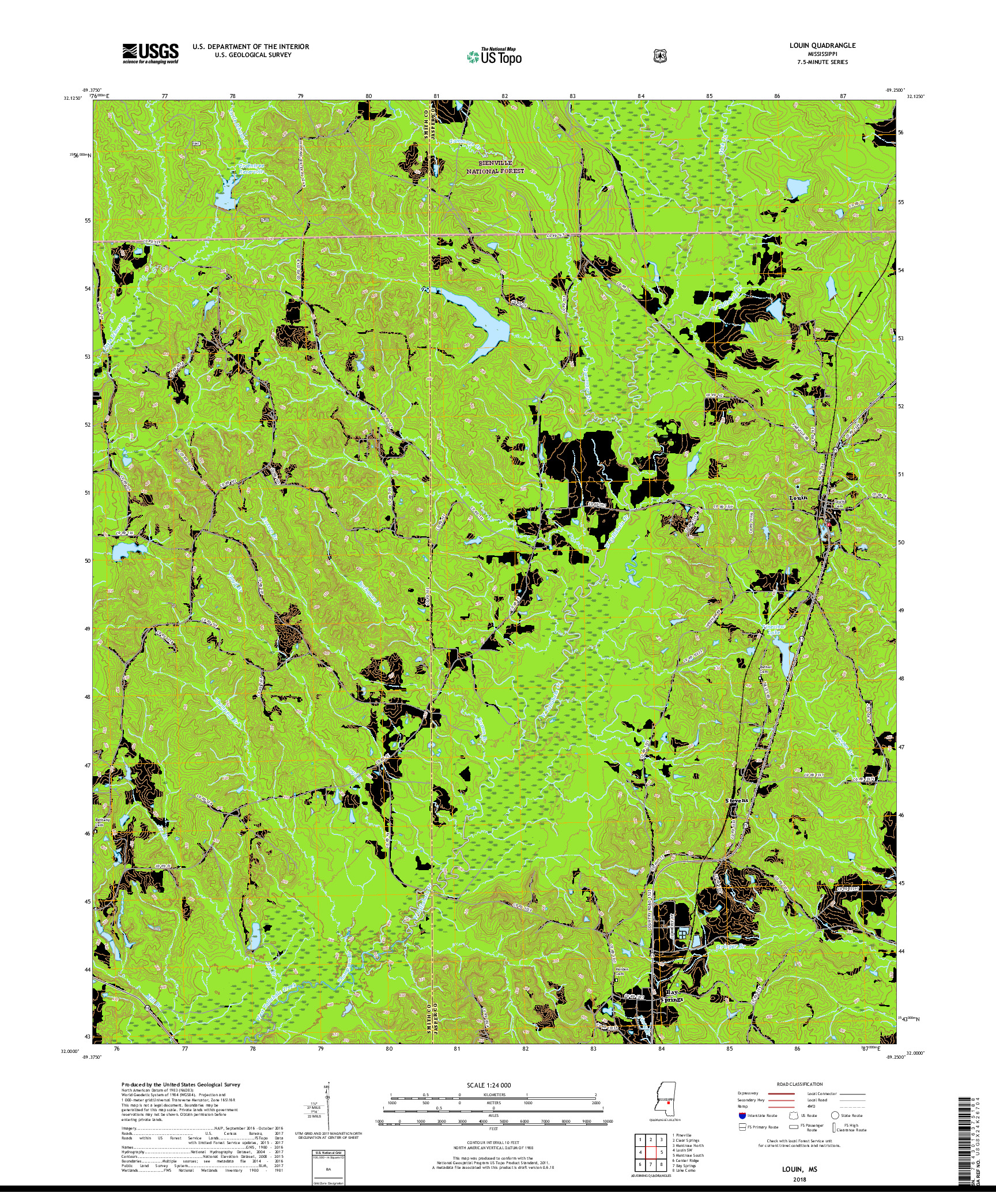 USGS US TOPO 7.5-MINUTE MAP FOR LOUIN, MS 2018