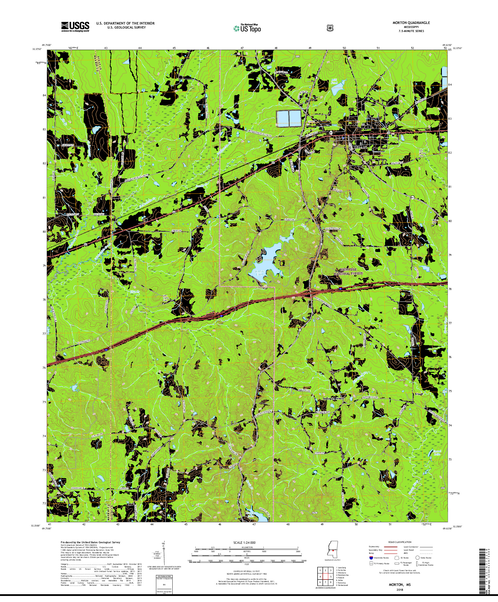 USGS US TOPO 7.5-MINUTE MAP FOR MORTON, MS 2018
