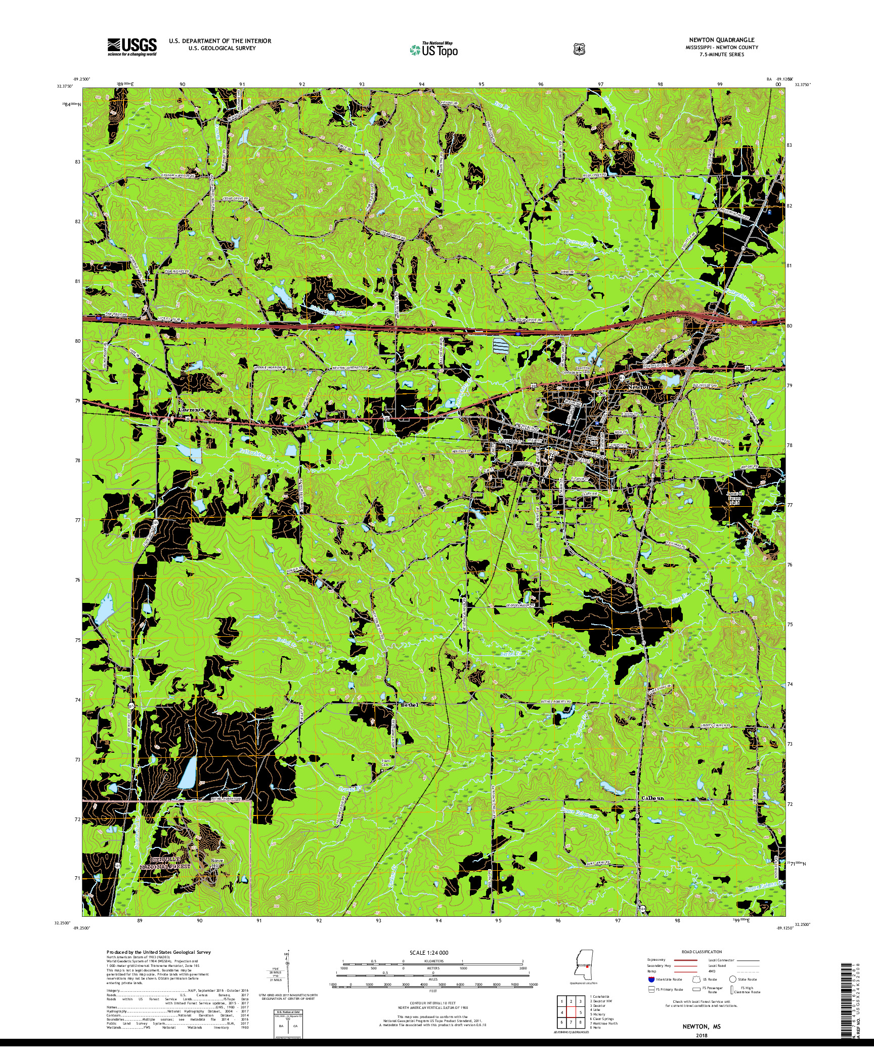 USGS US TOPO 7.5-MINUTE MAP FOR NEWTON, MS 2018