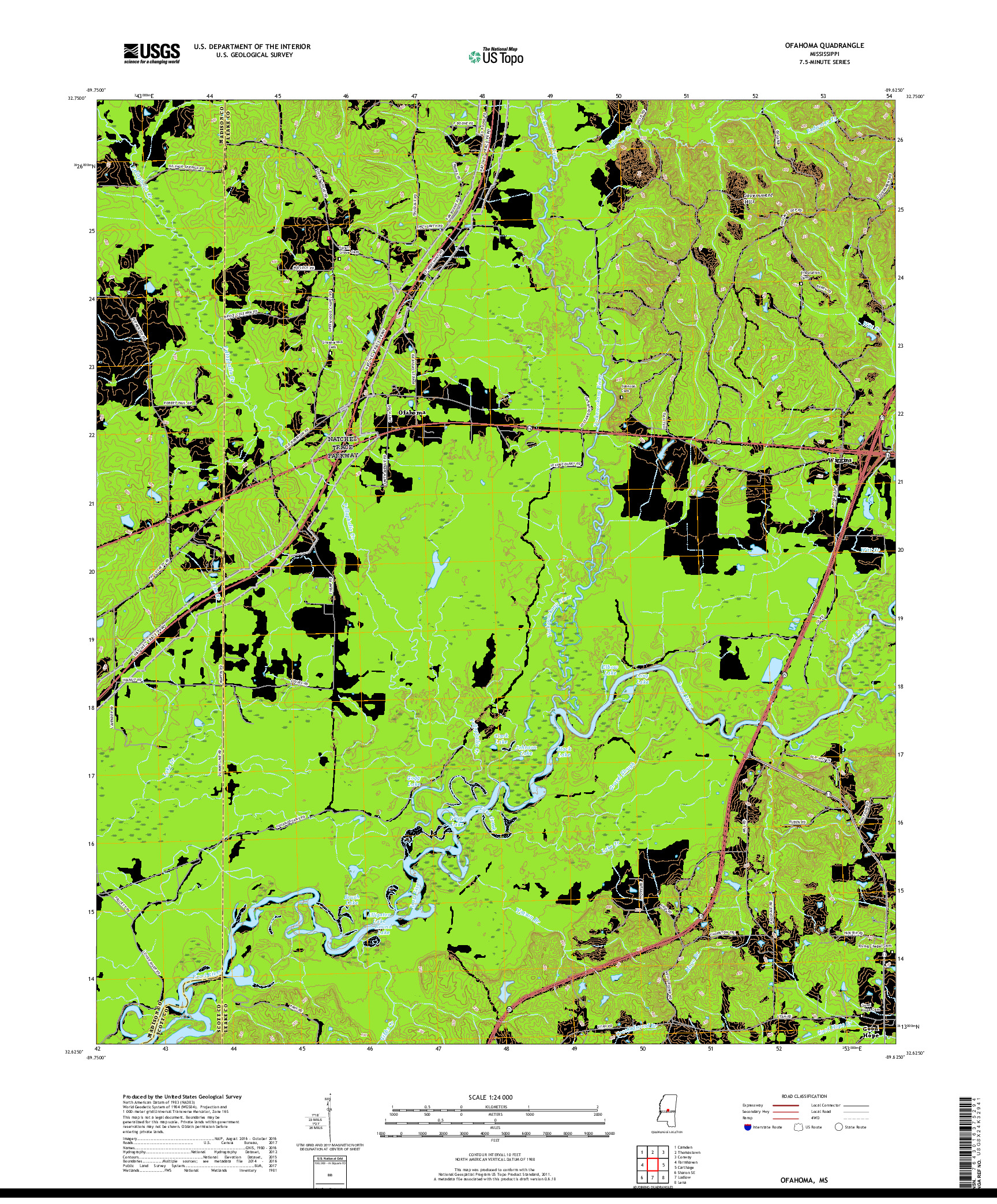 USGS US TOPO 7.5-MINUTE MAP FOR OFAHOMA, MS 2018