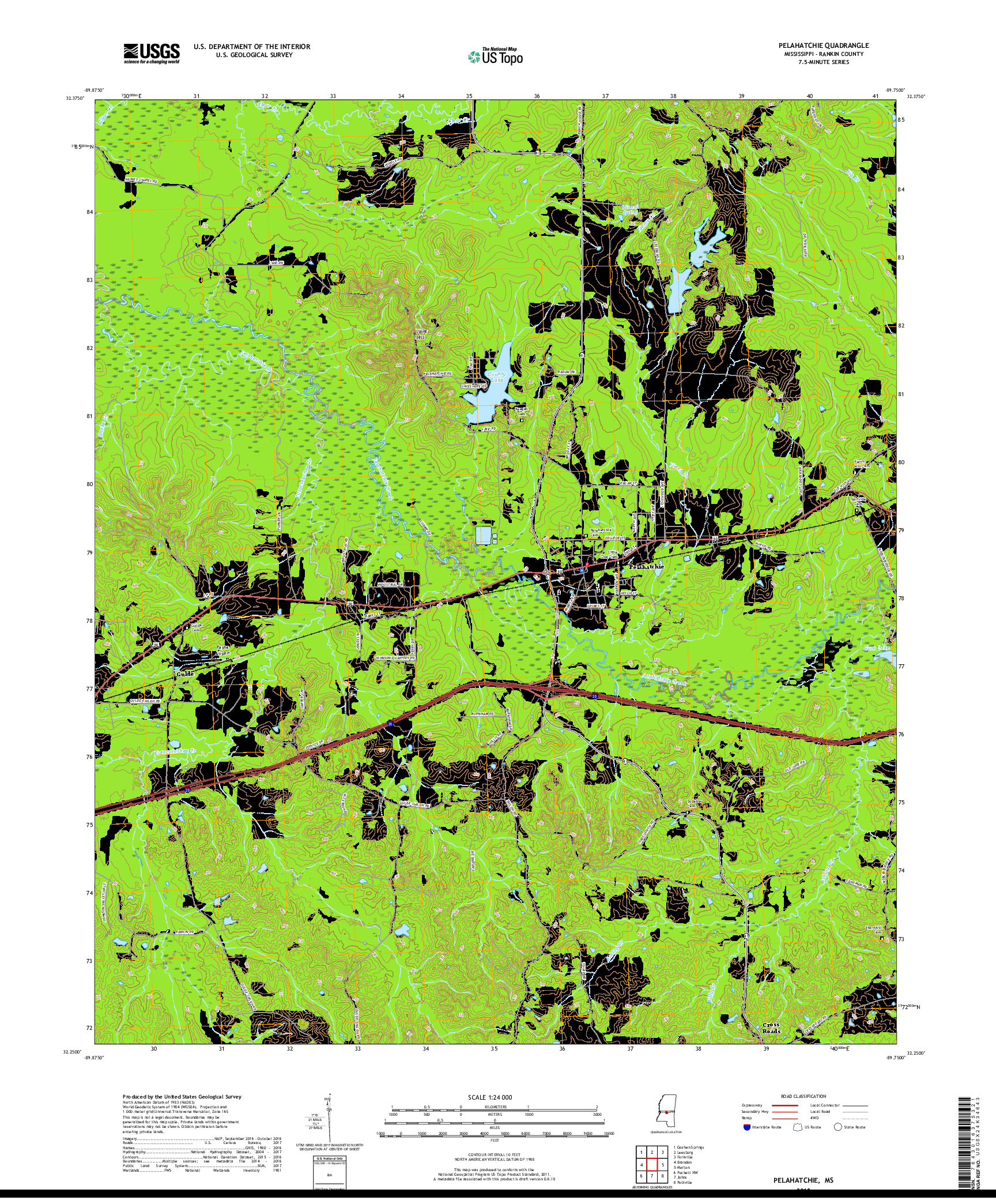 USGS US TOPO 7.5-MINUTE MAP FOR PELAHATCHIE, MS 2018