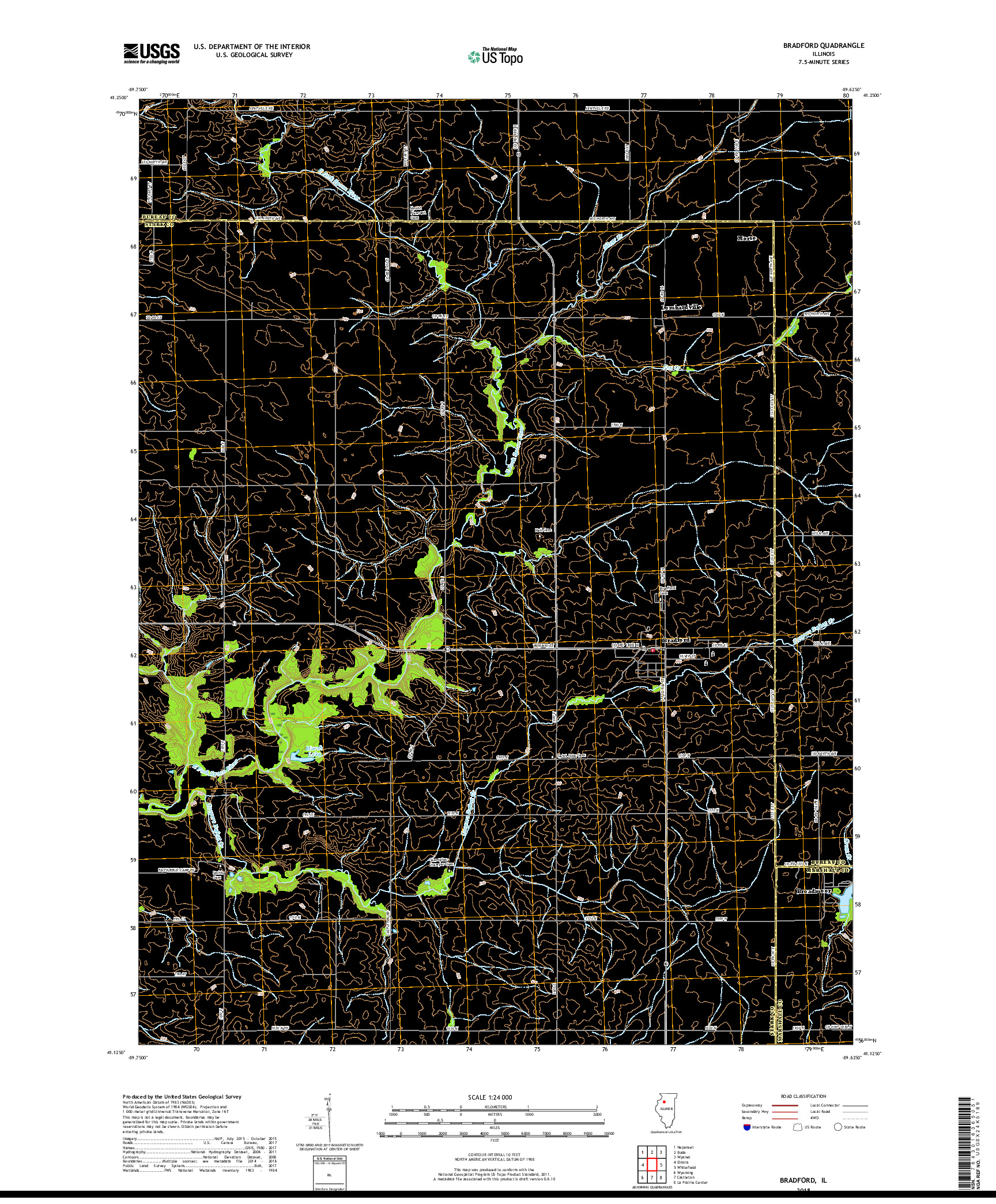 USGS US TOPO 7.5-MINUTE MAP FOR BRADFORD, IL 2018