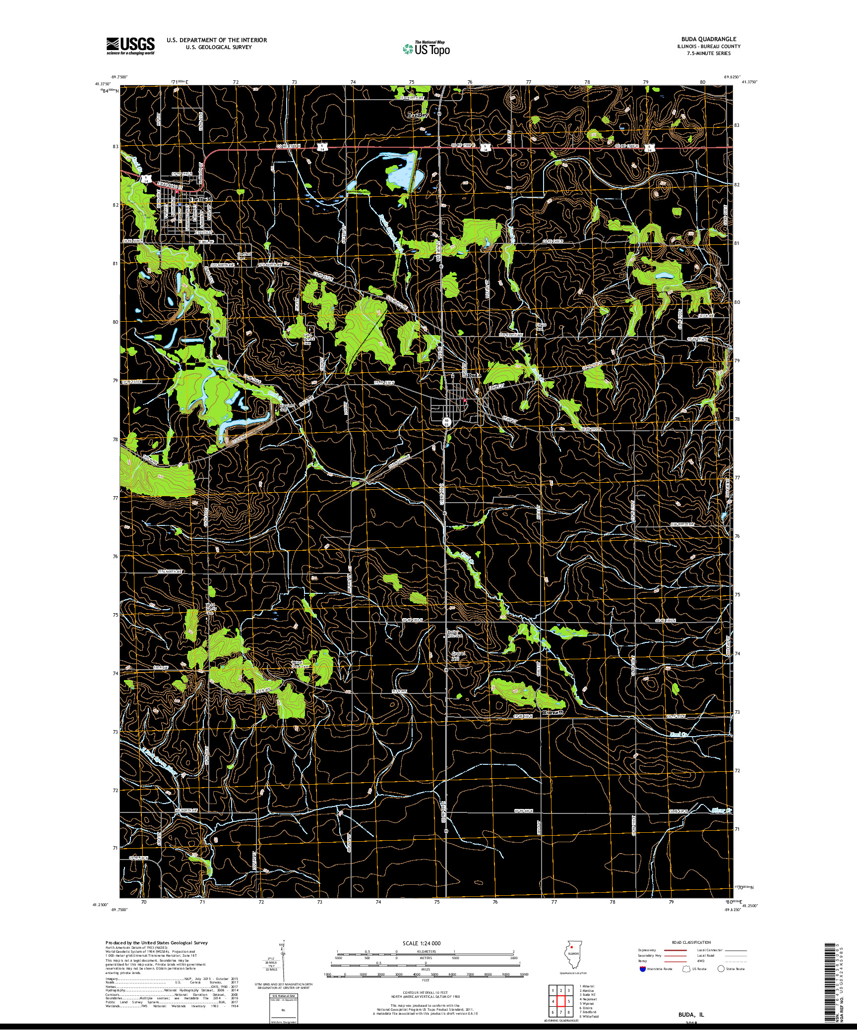 USGS US TOPO 7.5-MINUTE MAP FOR BUDA, IL 2018