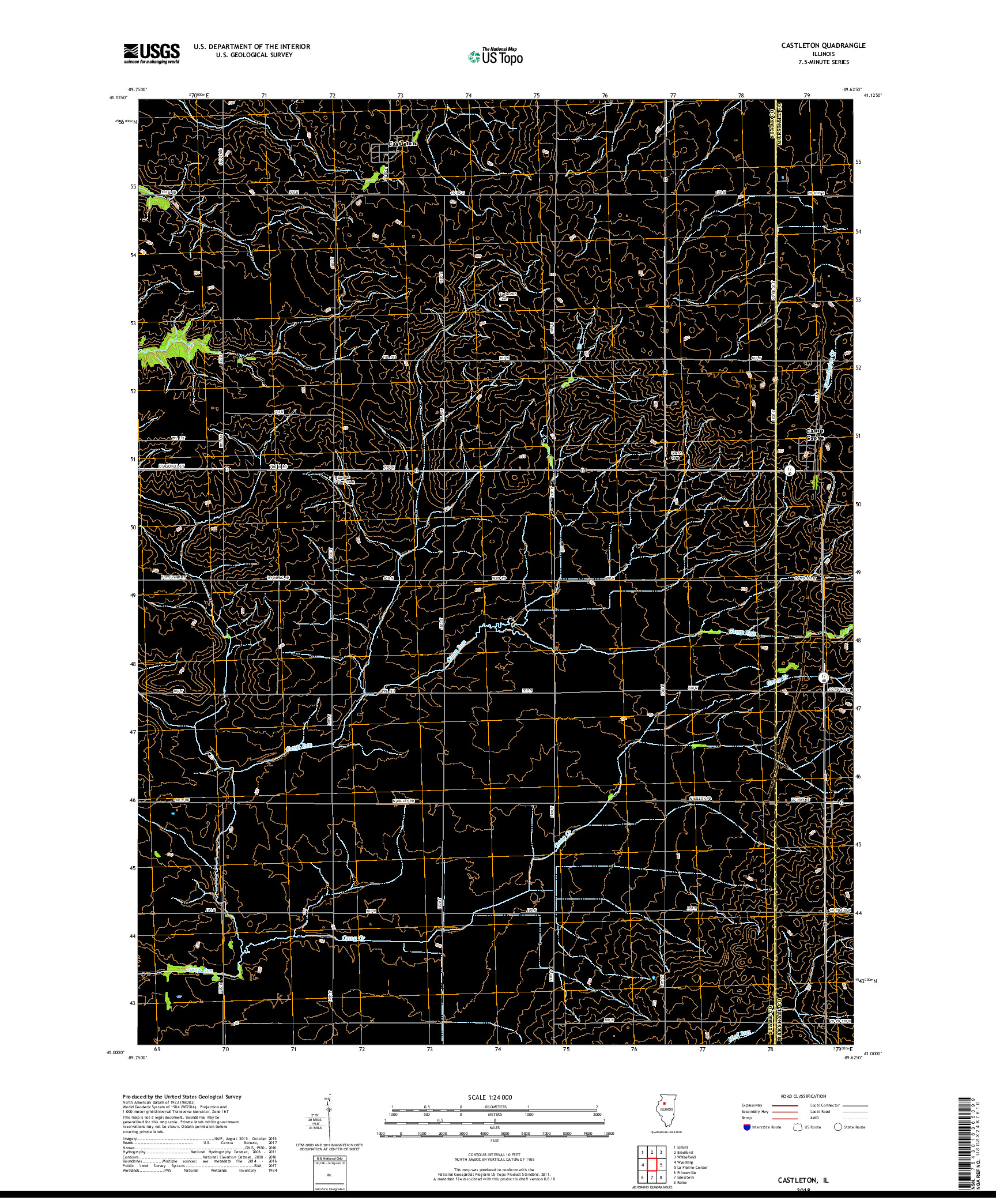 USGS US TOPO 7.5-MINUTE MAP FOR CASTLETON, IL 2018