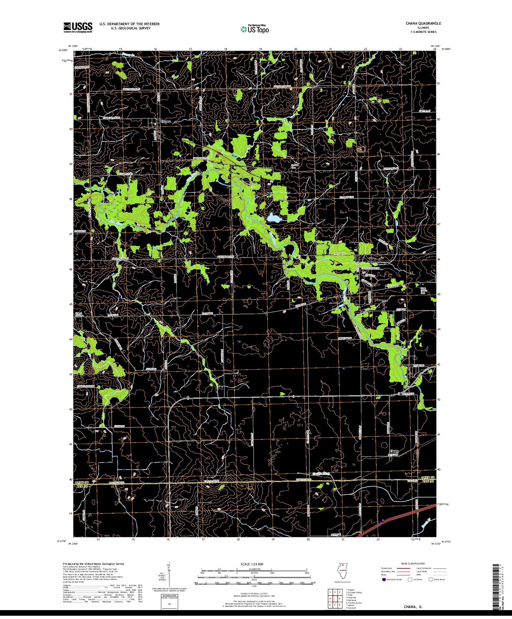 USGS US TOPO 7.5-MINUTE MAP FOR CHANA, IL 2018