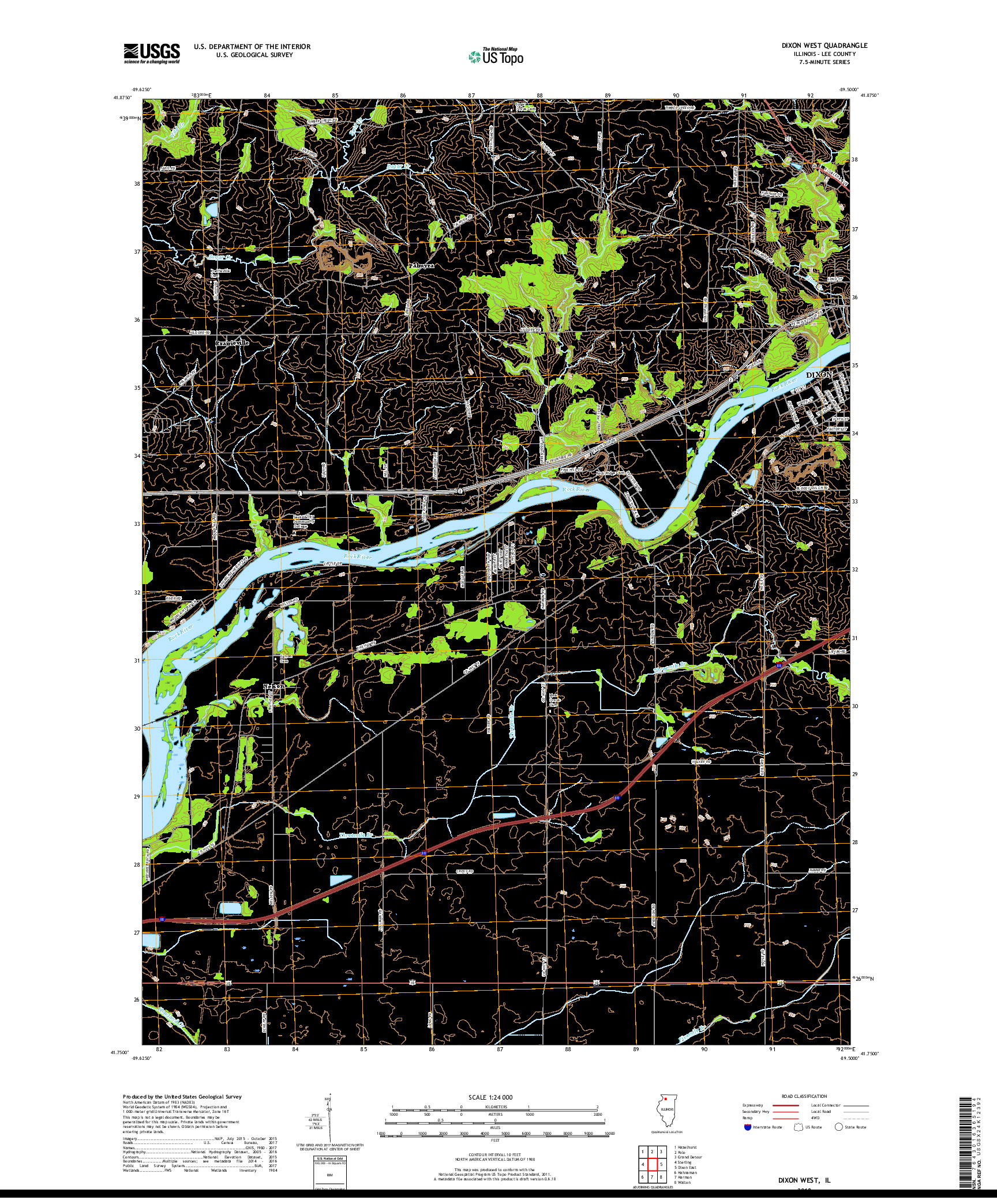 USGS US TOPO 7.5-MINUTE MAP FOR DIXON WEST, IL 2018
