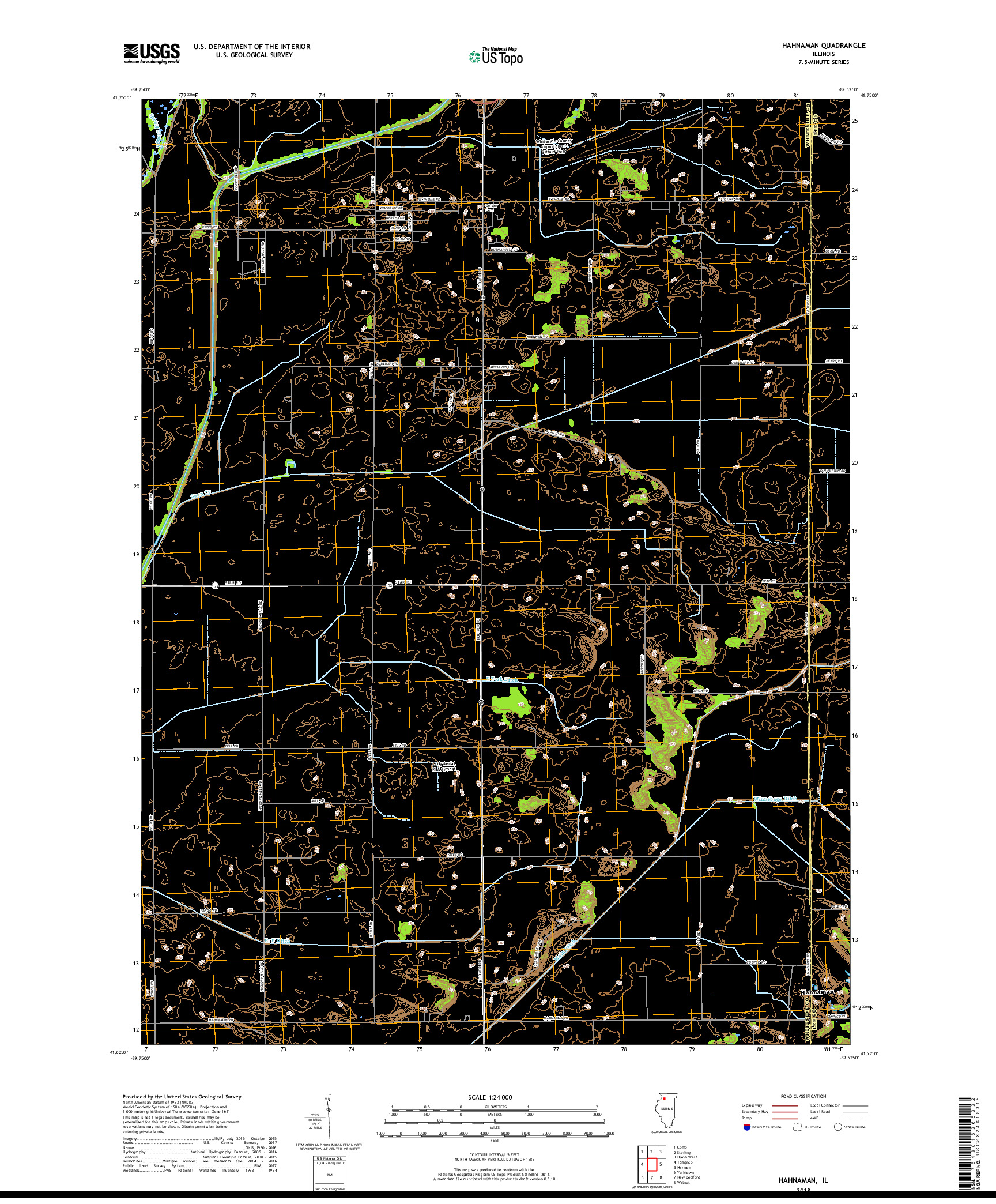 USGS US TOPO 7.5-MINUTE MAP FOR HAHNAMAN, IL 2018