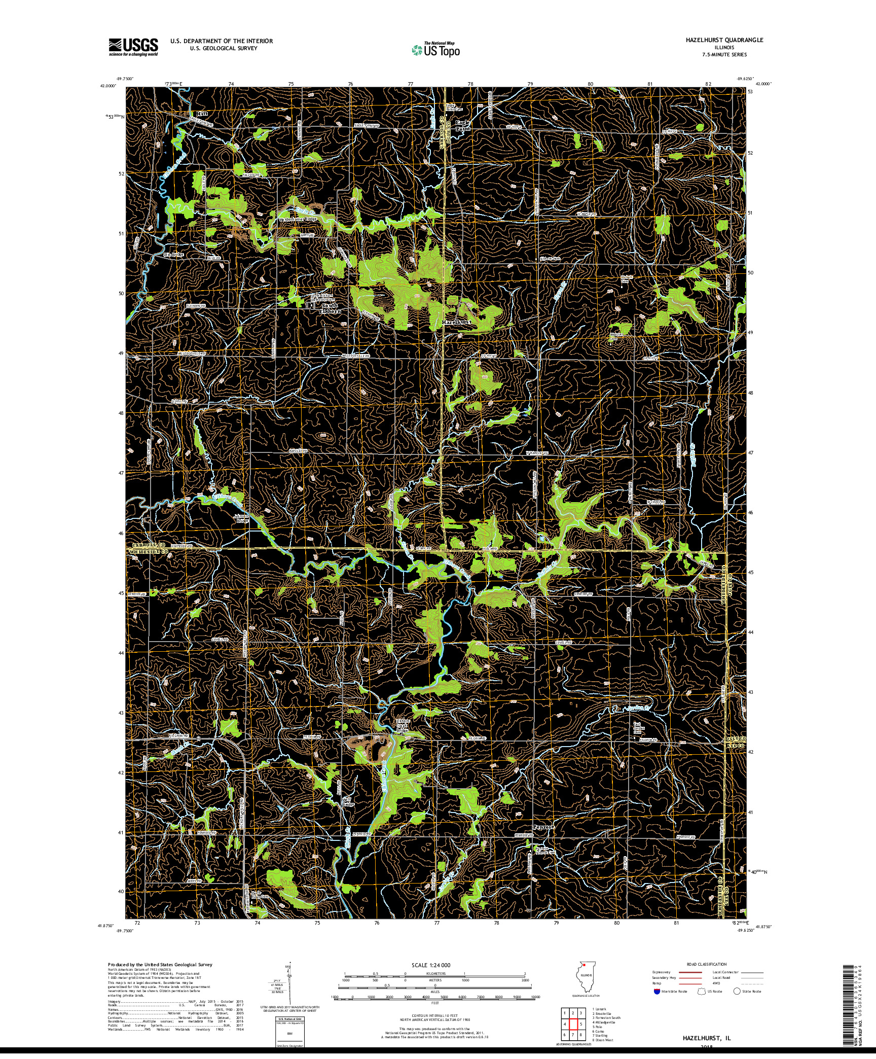 USGS US TOPO 7.5-MINUTE MAP FOR HAZELHURST, IL 2018