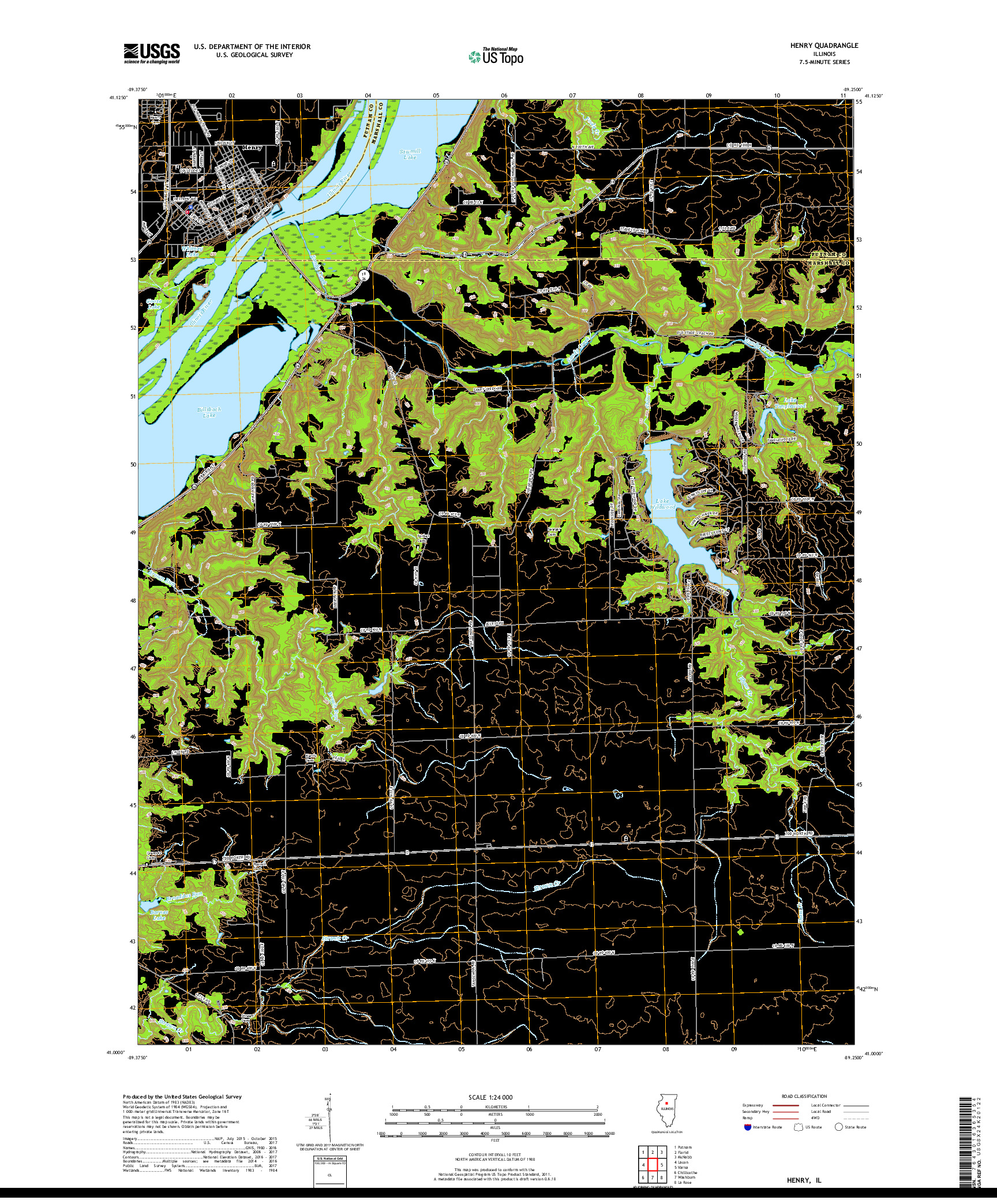 USGS US TOPO 7.5-MINUTE MAP FOR HENRY, IL 2018