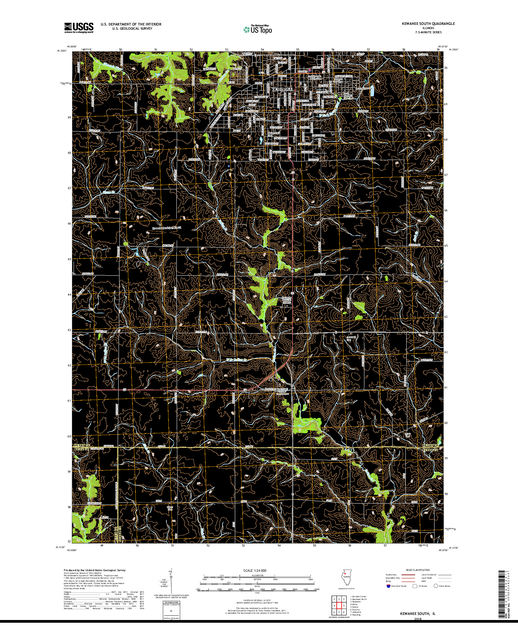 USGS US TOPO 7.5-MINUTE MAP FOR KEWANEE SOUTH, IL 2018