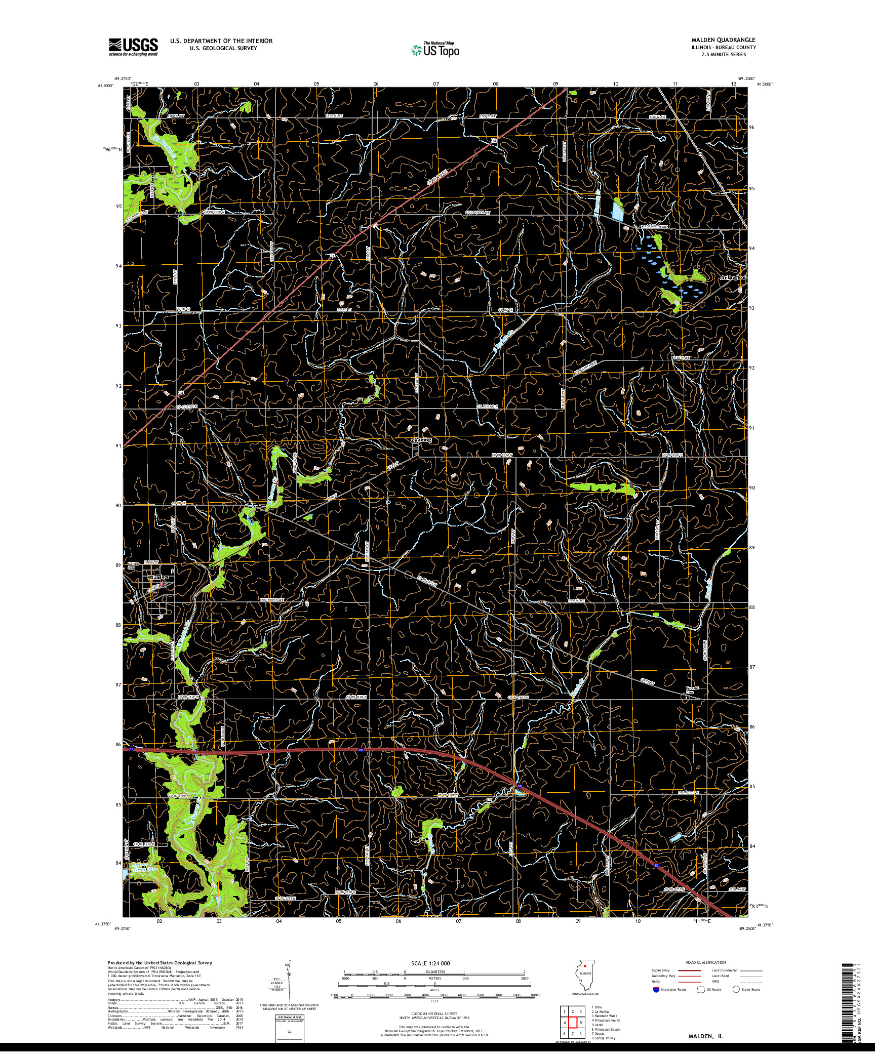 USGS US TOPO 7.5-MINUTE MAP FOR MALDEN, IL 2018