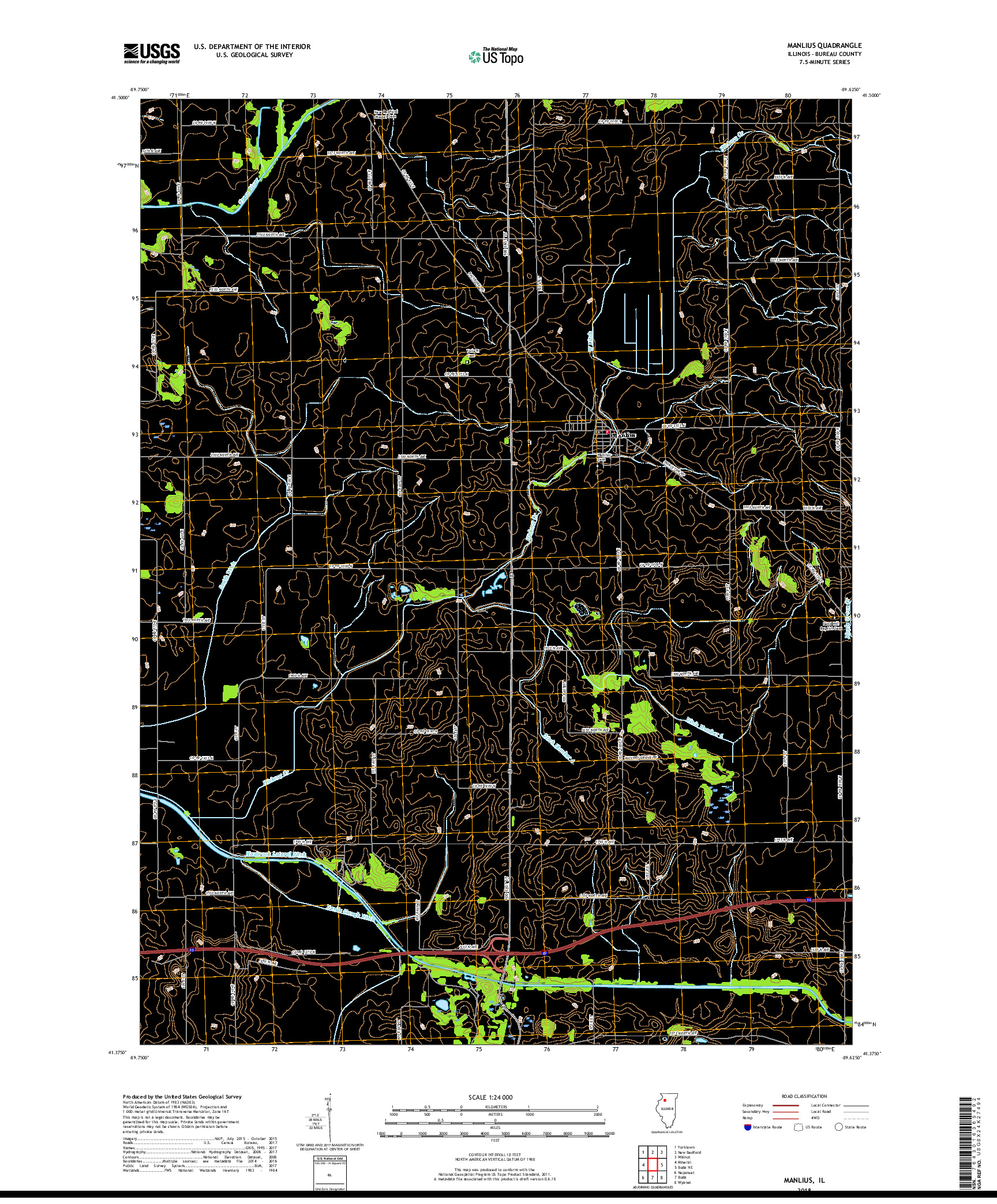 USGS US TOPO 7.5-MINUTE MAP FOR MANLIUS, IL 2018