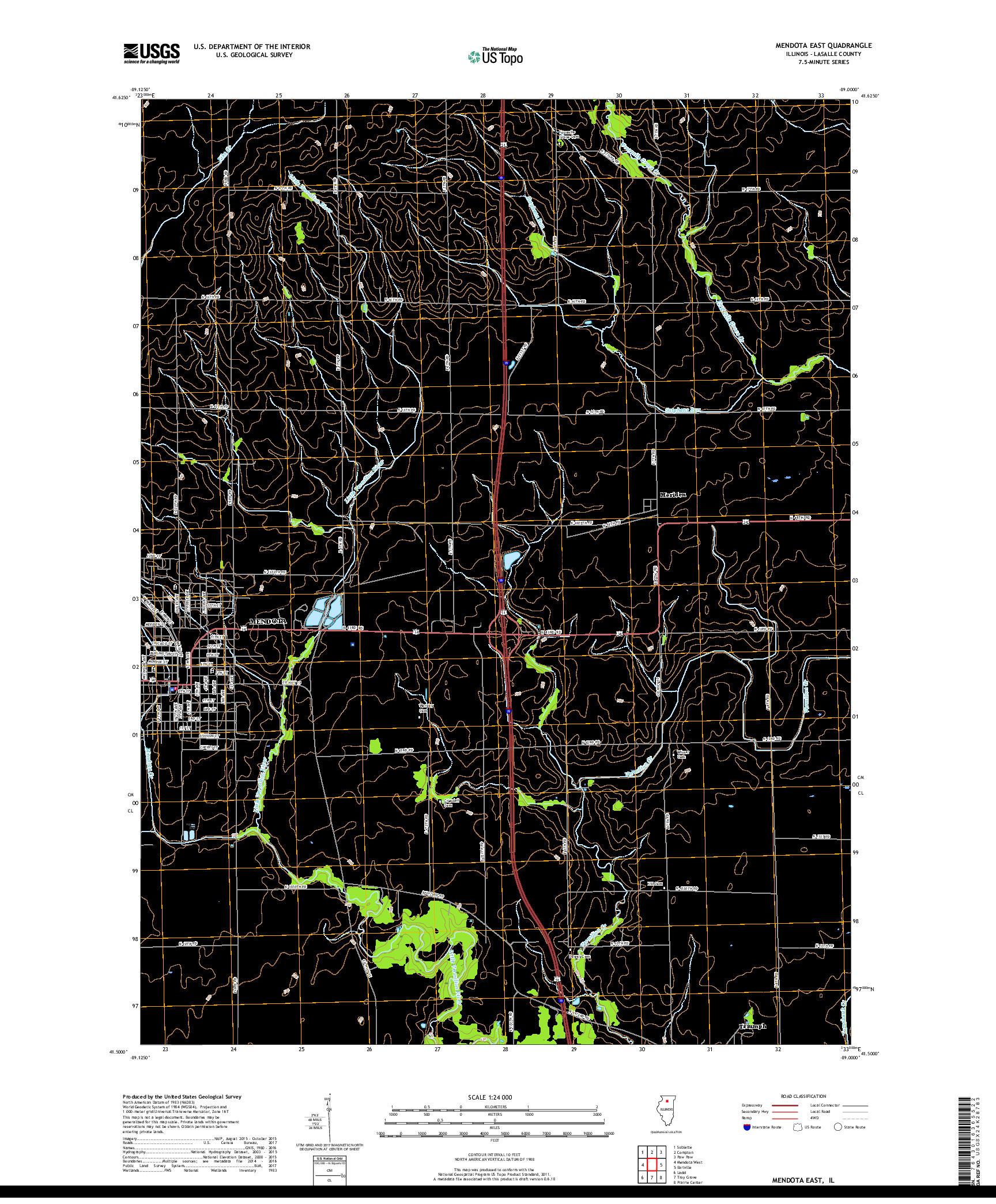 USGS US TOPO 7.5-MINUTE MAP FOR MENDOTA EAST, IL 2018