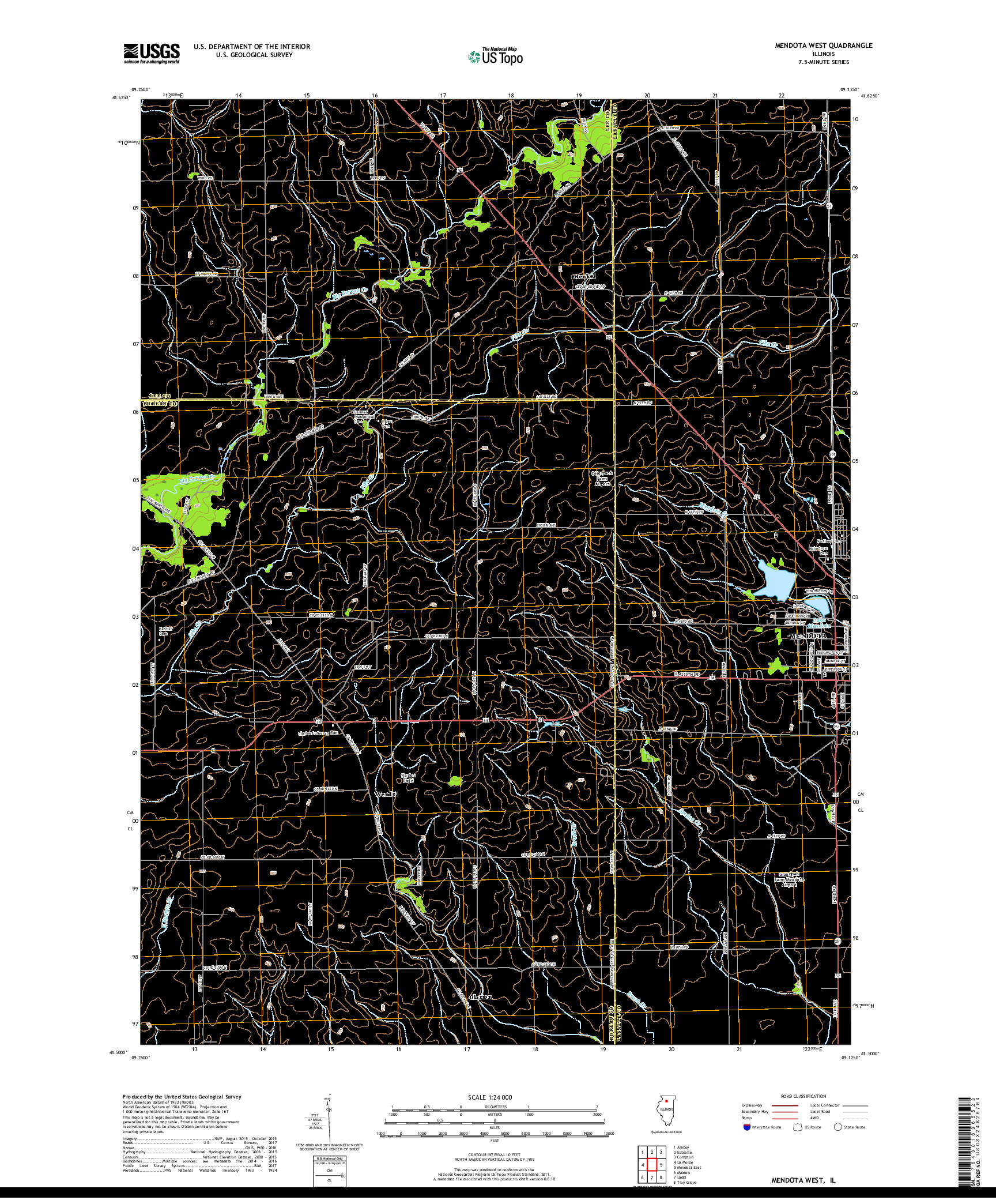 USGS US TOPO 7.5-MINUTE MAP FOR MENDOTA WEST, IL 2018