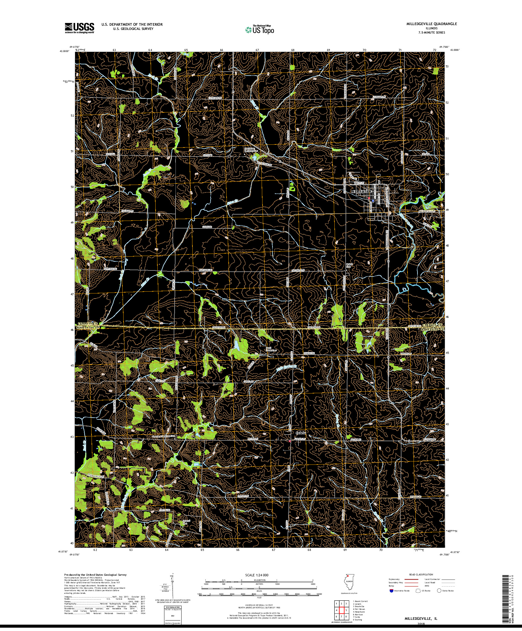 USGS US TOPO 7.5-MINUTE MAP FOR MILLEDGEVILLE, IL 2018