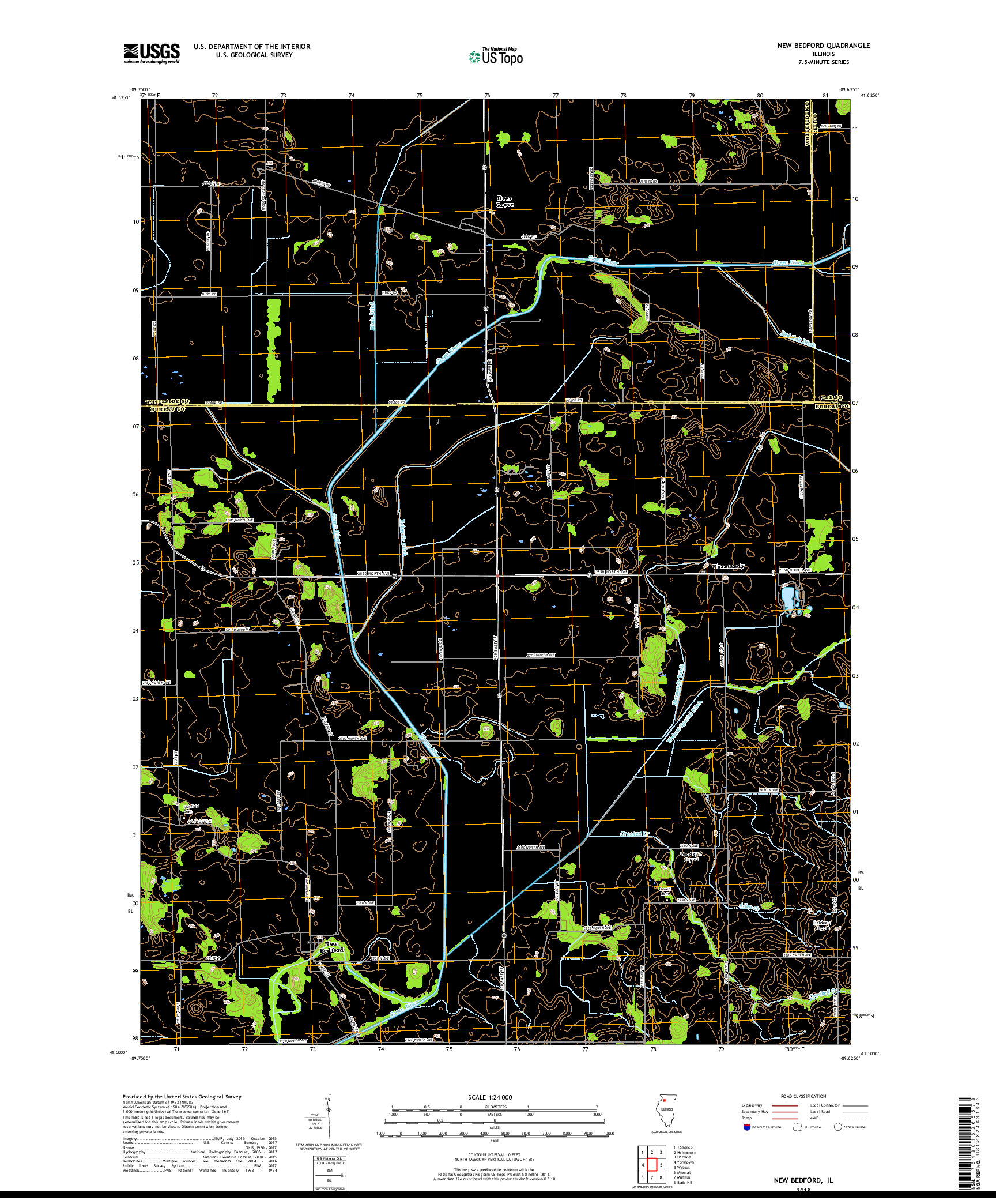 USGS US TOPO 7.5-MINUTE MAP FOR NEW BEDFORD, IL 2018