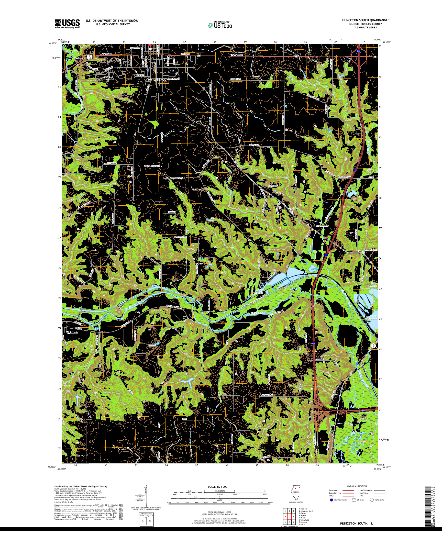 USGS US TOPO 7.5-MINUTE MAP FOR PRINCETON SOUTH, IL 2018