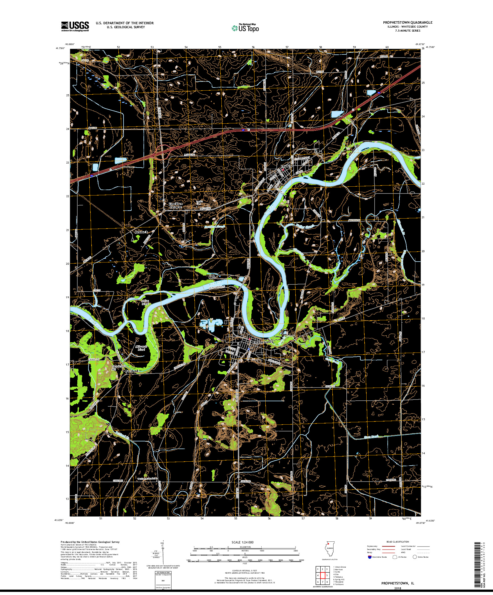USGS US TOPO 7.5-MINUTE MAP FOR PROPHETSTOWN, IL 2018