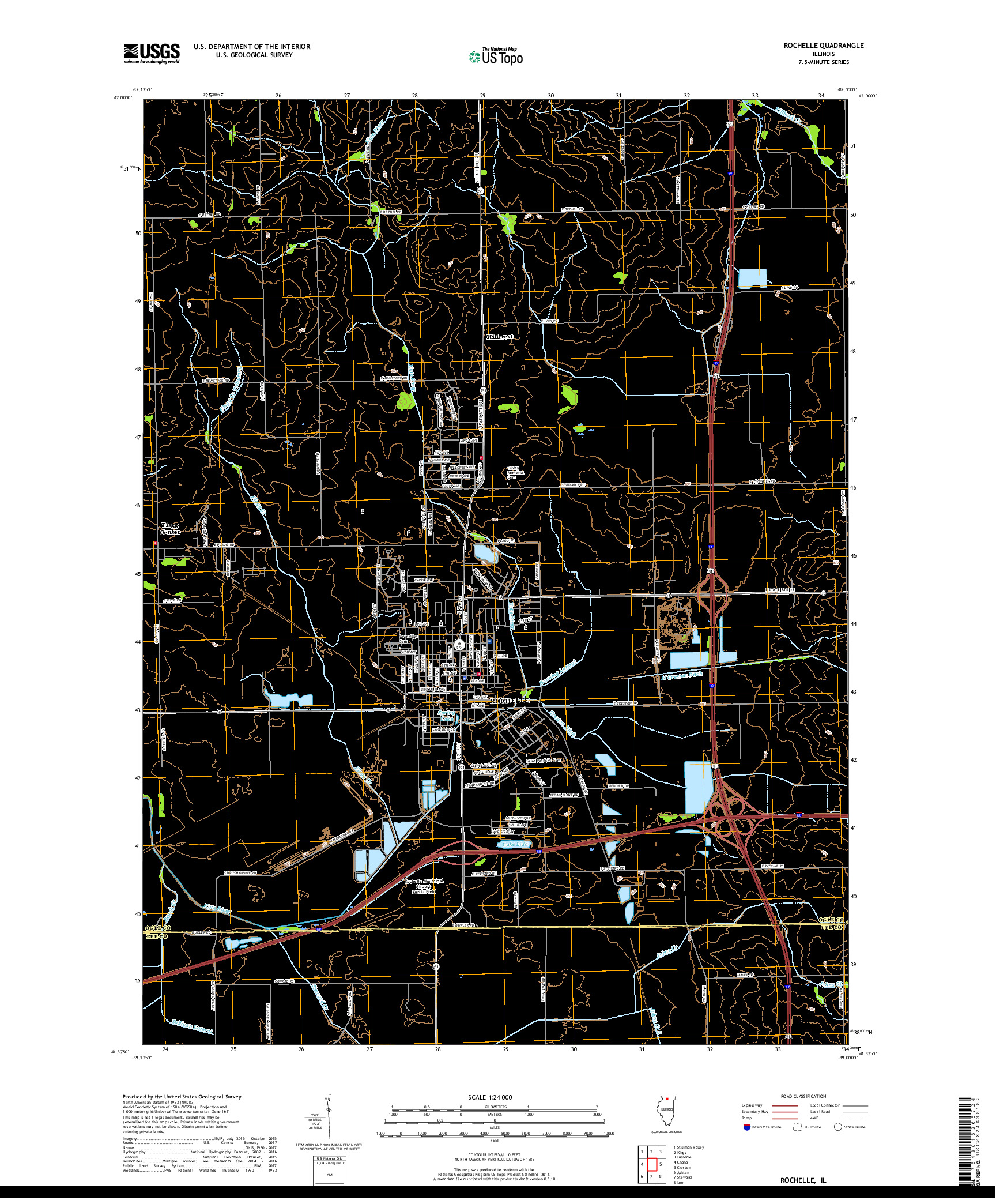USGS US TOPO 7.5-MINUTE MAP FOR ROCHELLE, IL 2018