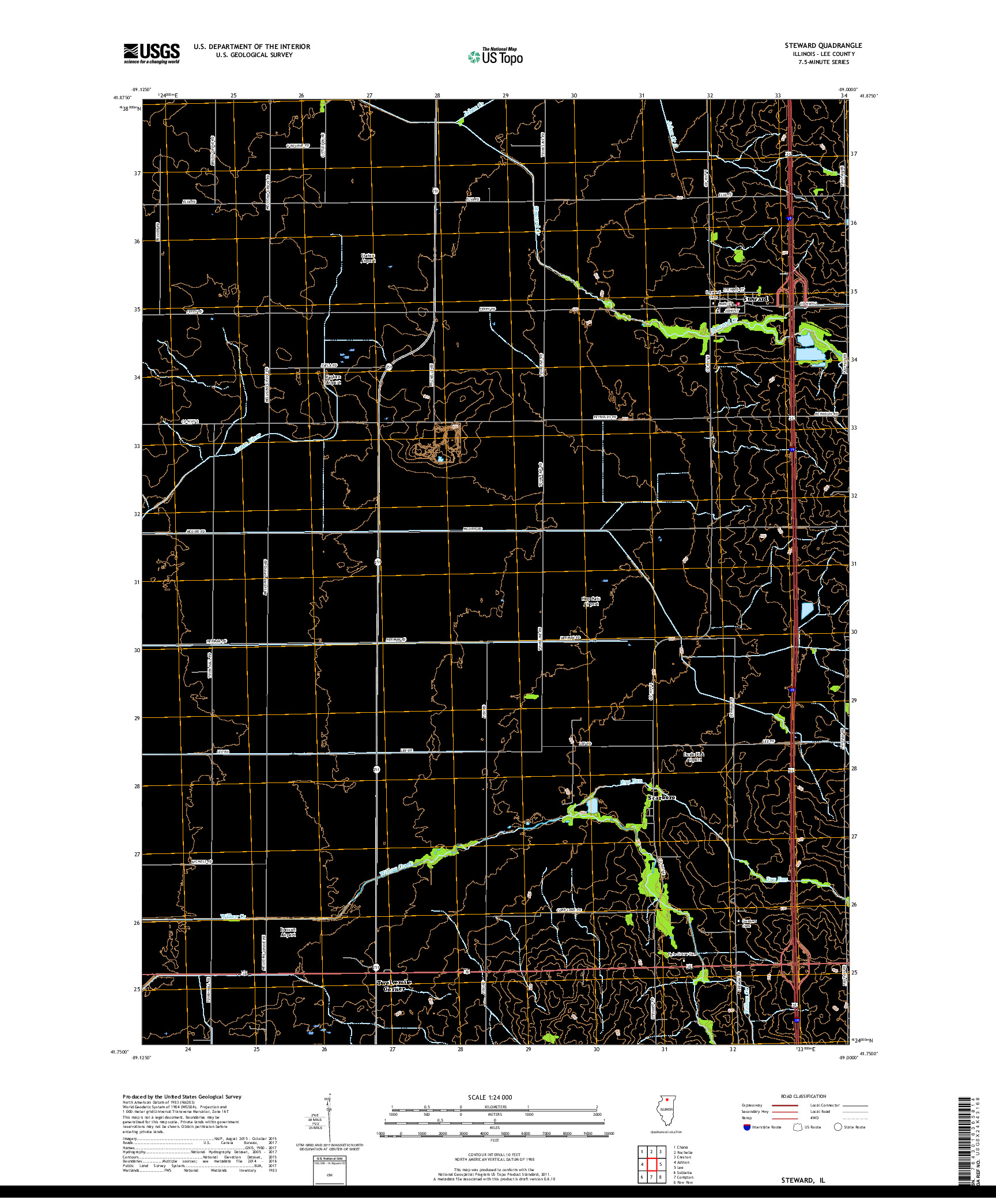 USGS US TOPO 7.5-MINUTE MAP FOR STEWARD, IL 2018