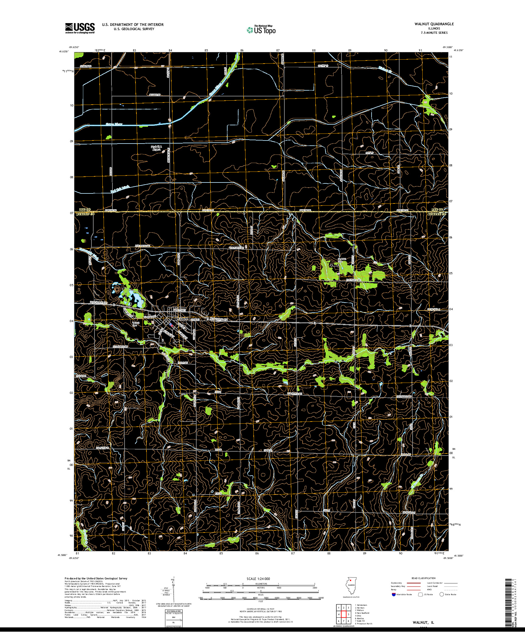 USGS US TOPO 7.5-MINUTE MAP FOR WALNUT, IL 2018