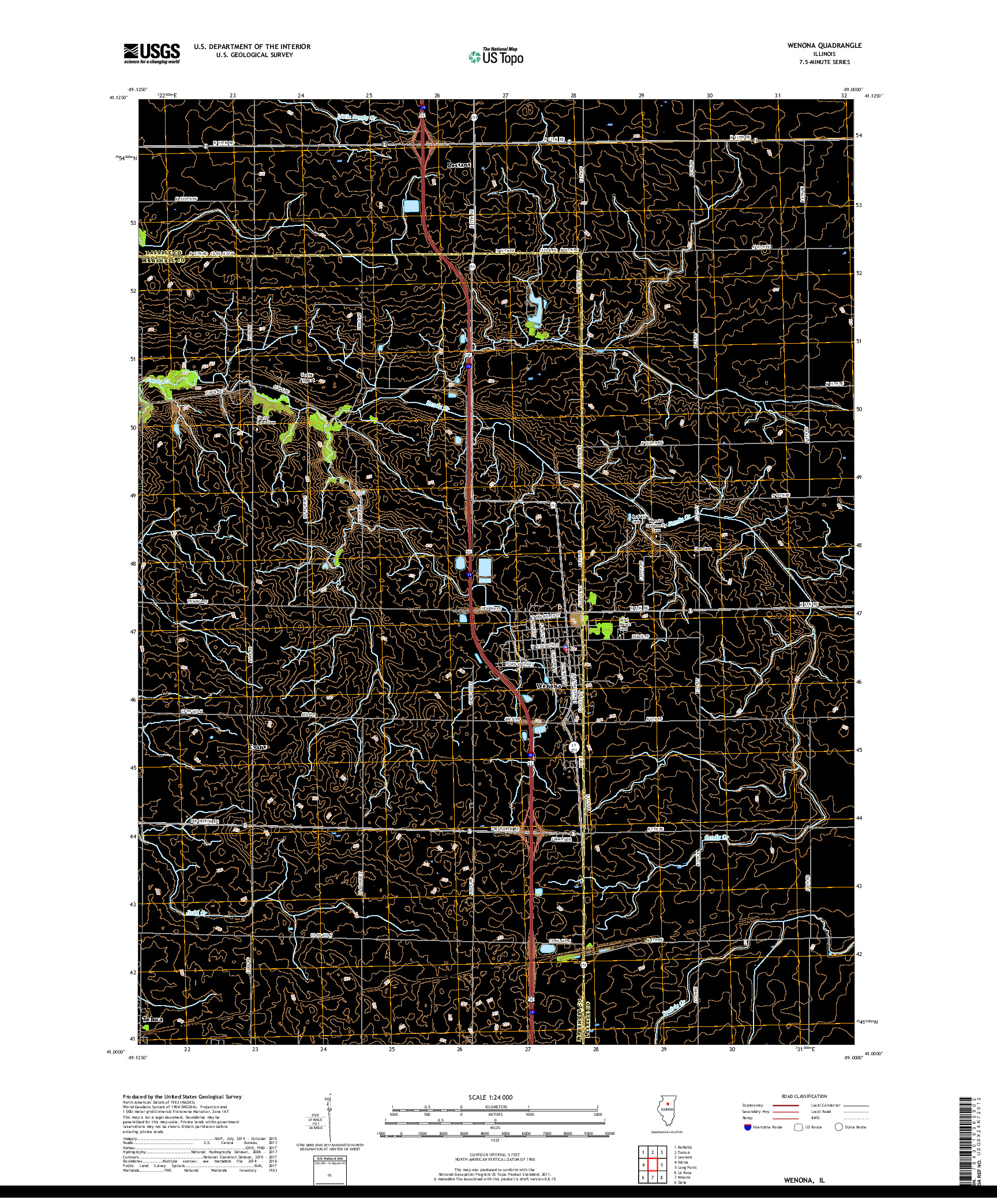 USGS US TOPO 7.5-MINUTE MAP FOR WENONA, IL 2018
