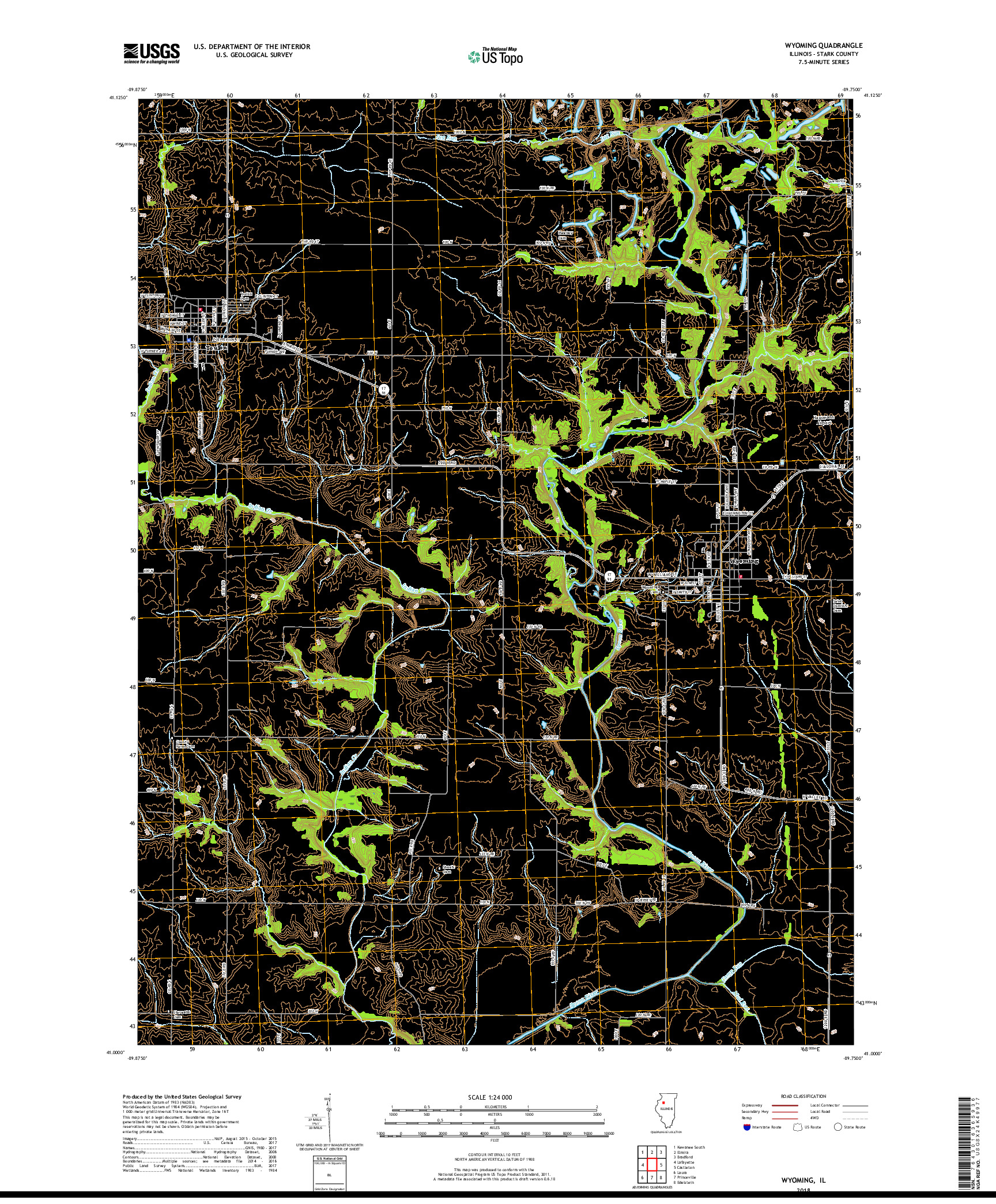 USGS US TOPO 7.5-MINUTE MAP FOR WYOMING, IL 2018