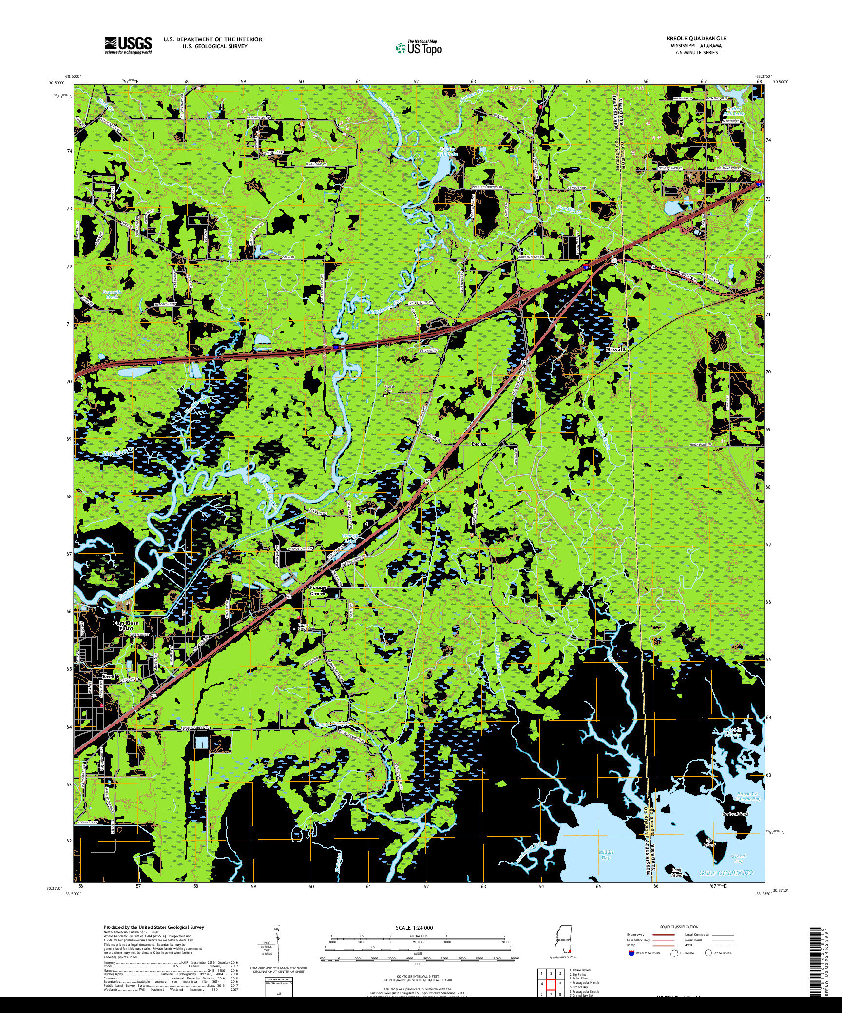 USGS US TOPO 7.5-MINUTE MAP FOR KREOLE, MS,AL 2018