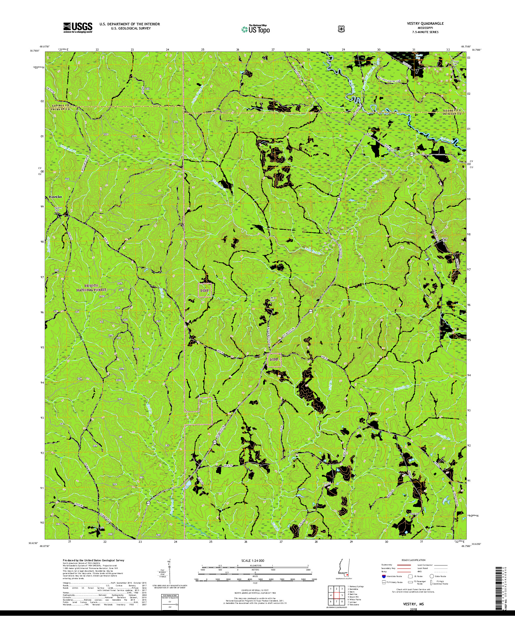 USGS US TOPO 7.5-MINUTE MAP FOR VESTRY, MS 2018
