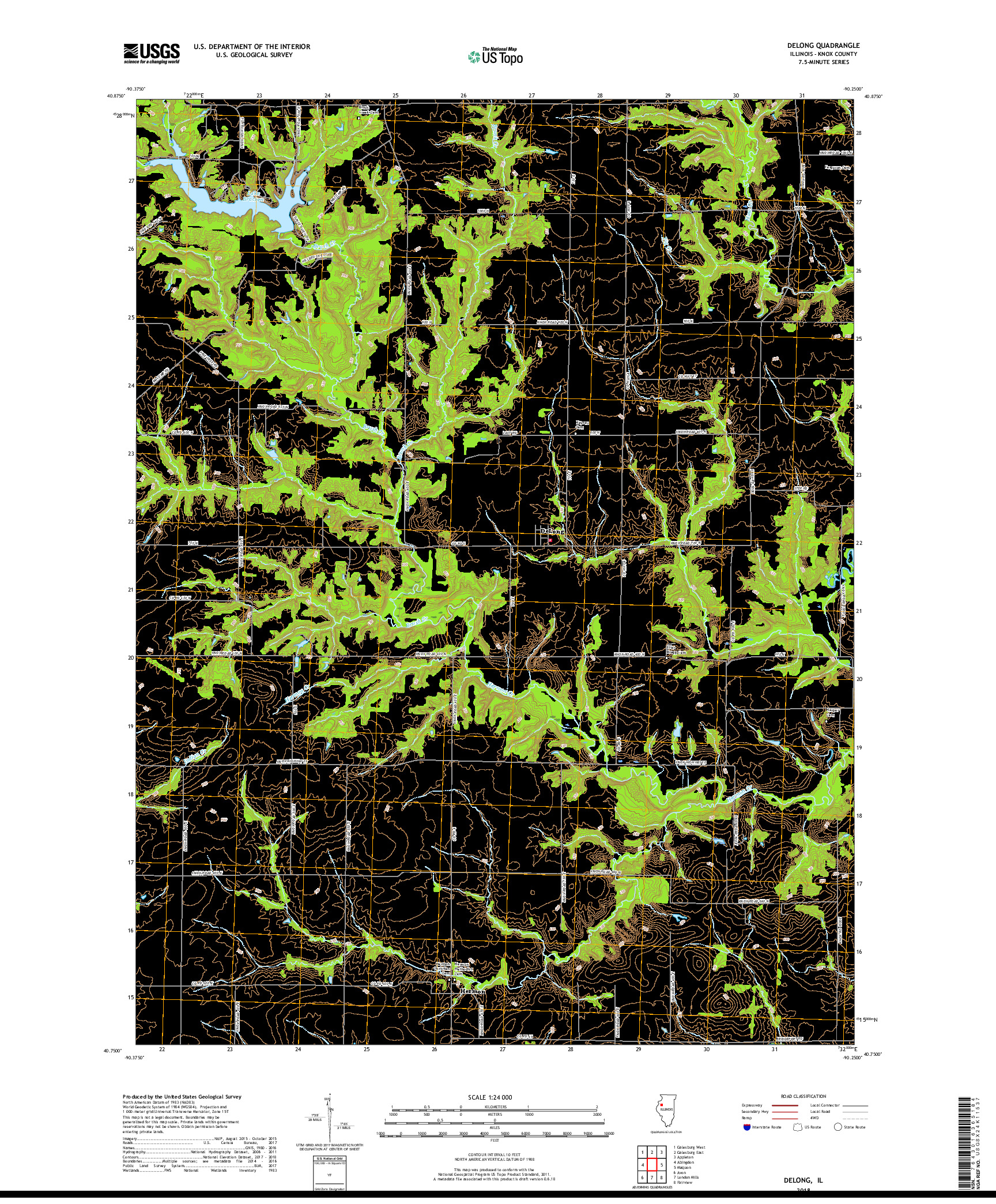 USGS US TOPO 7.5-MINUTE MAP FOR DELONG, IL 2018