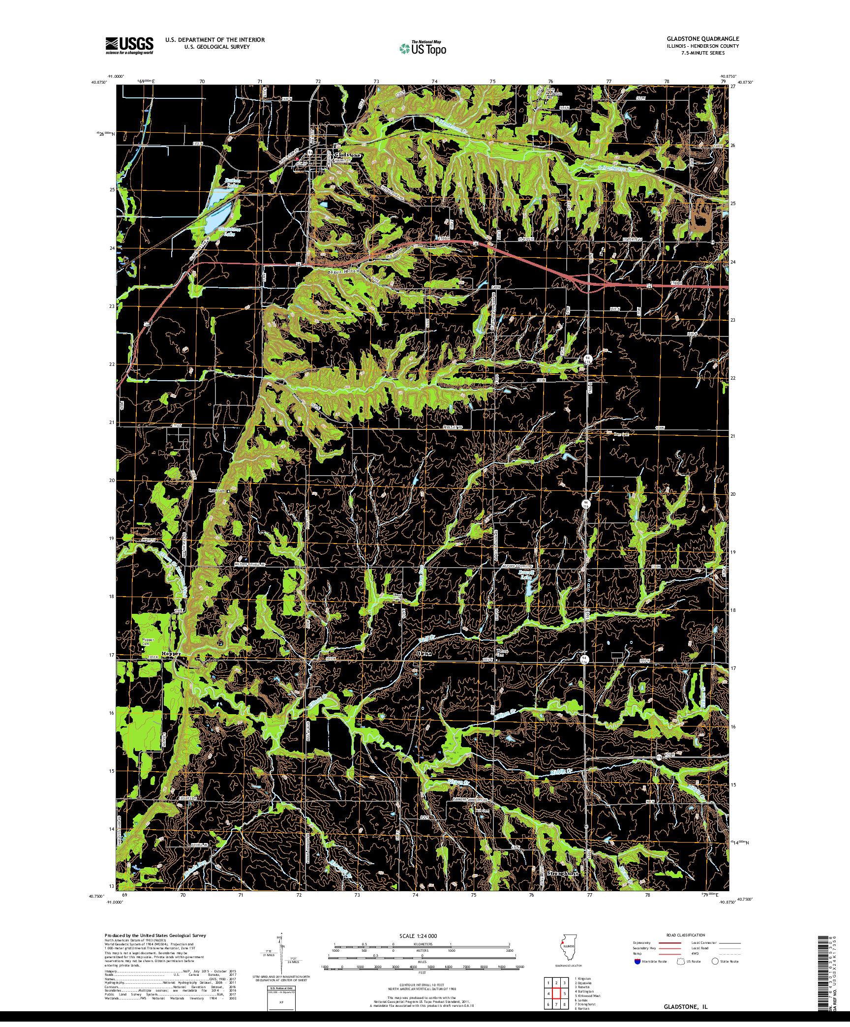 USGS US TOPO 7.5-MINUTE MAP FOR GLADSTONE, IL 2018
