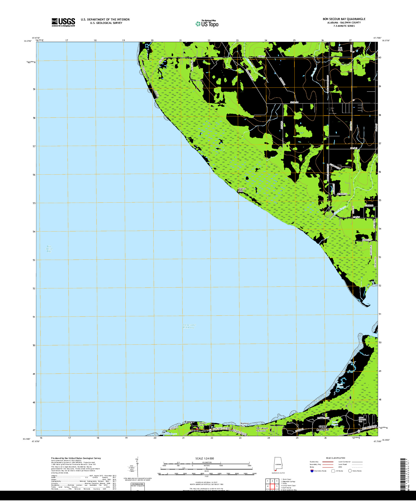 USGS US TOPO 7.5-MINUTE MAP FOR BON SECOUR BAY, AL 2018