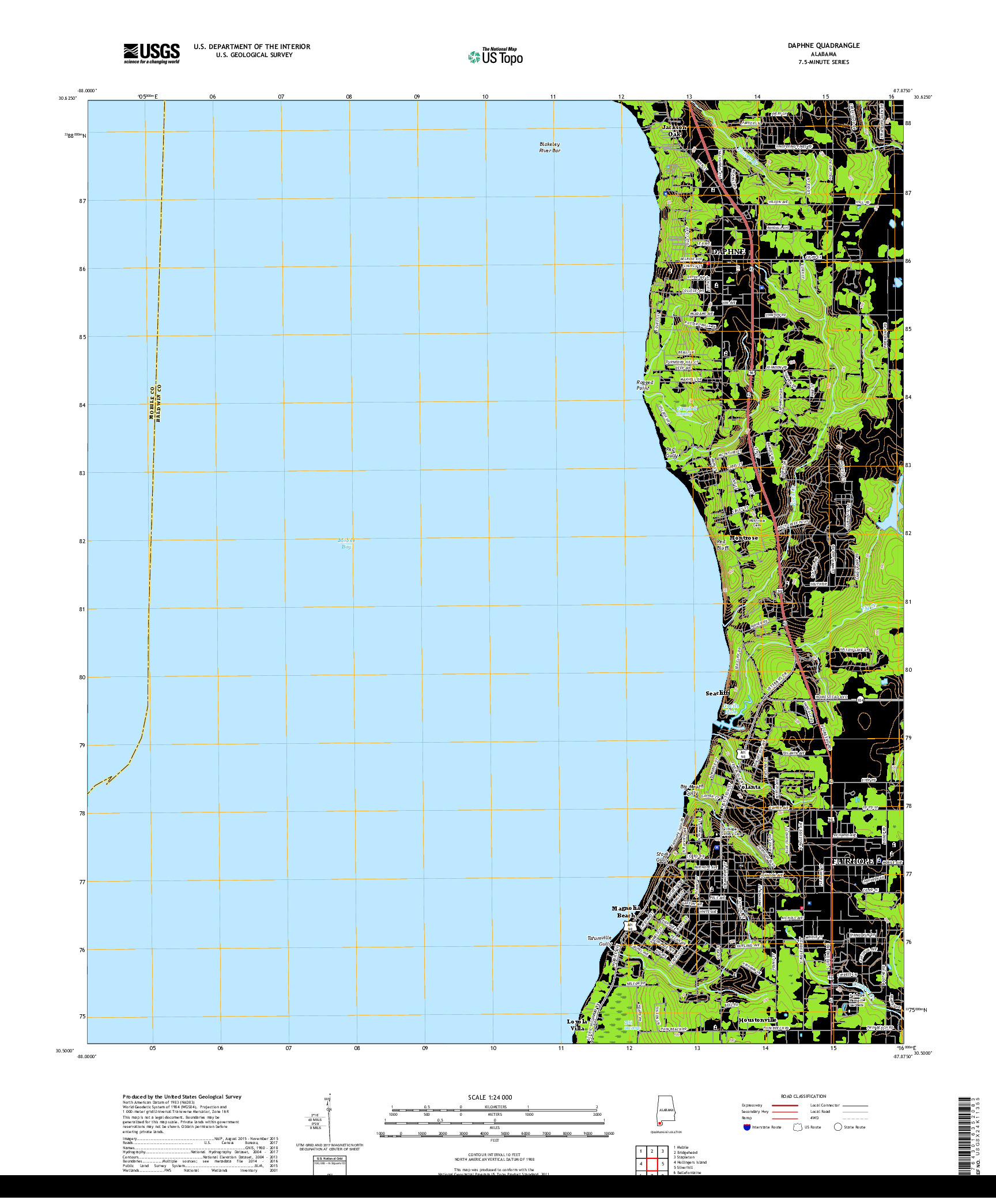 USGS US TOPO 7.5-MINUTE MAP FOR DAPHNE, AL 2018