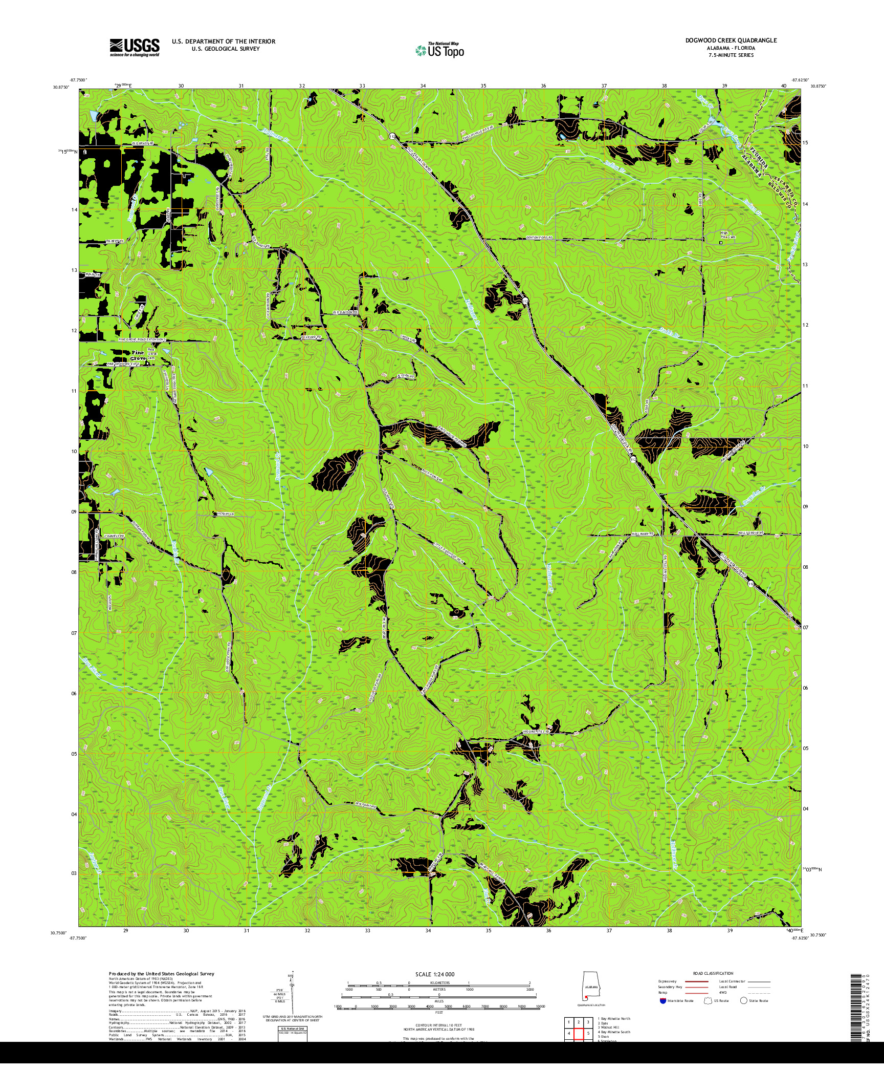 USGS US TOPO 7.5-MINUTE MAP FOR DOGWOOD CREEK, AL,FL 2018