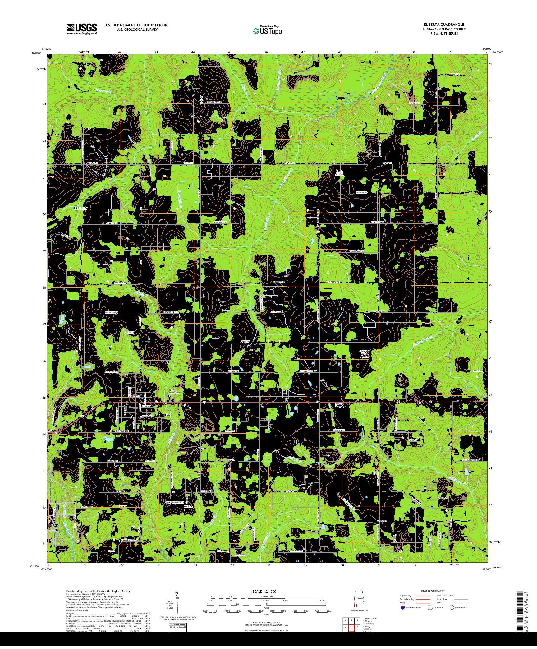 USGS US TOPO 7.5-MINUTE MAP FOR ELBERTA, AL 2018