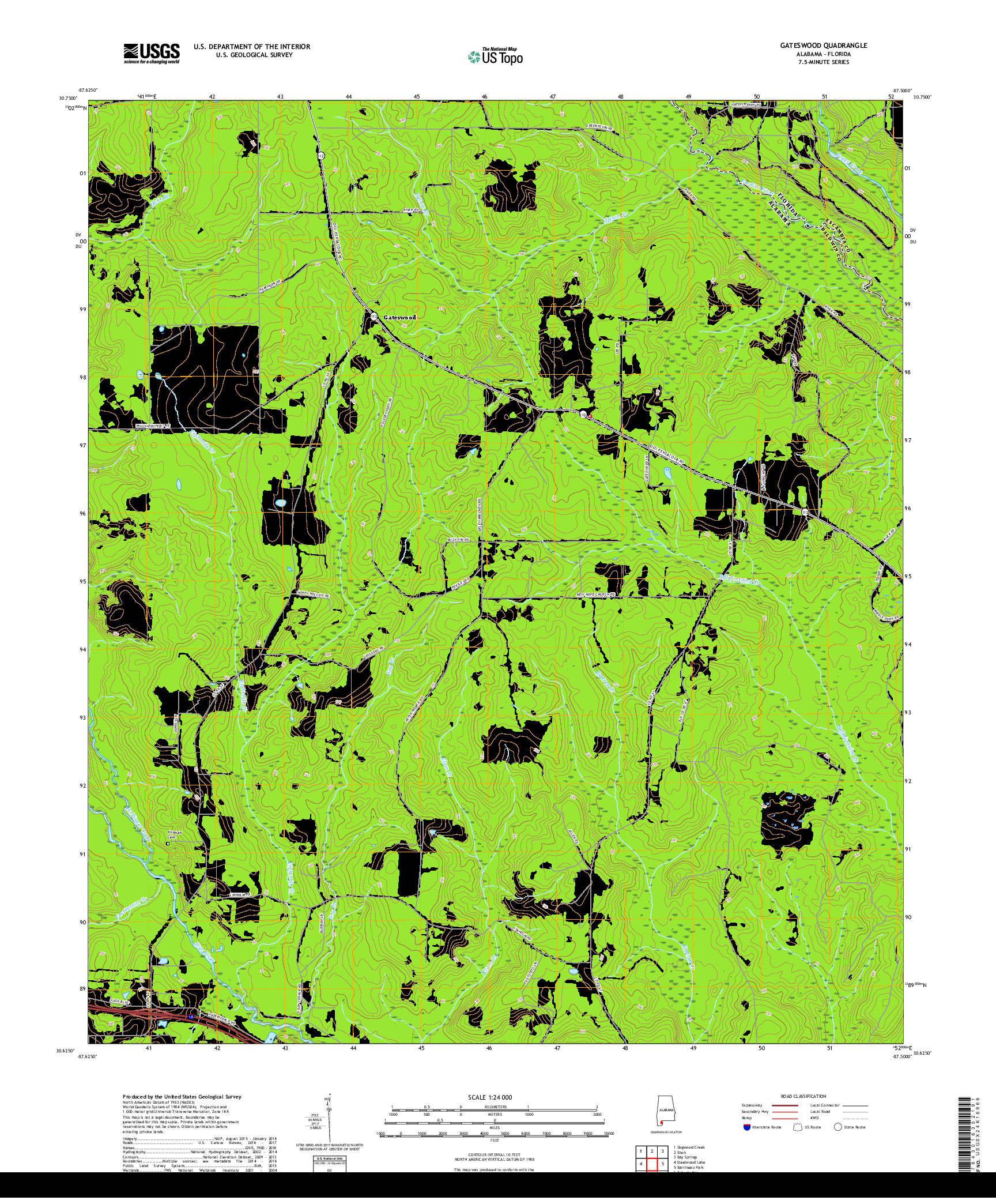 USGS US TOPO 7.5-MINUTE MAP FOR GATESWOOD, AL,FL 2018