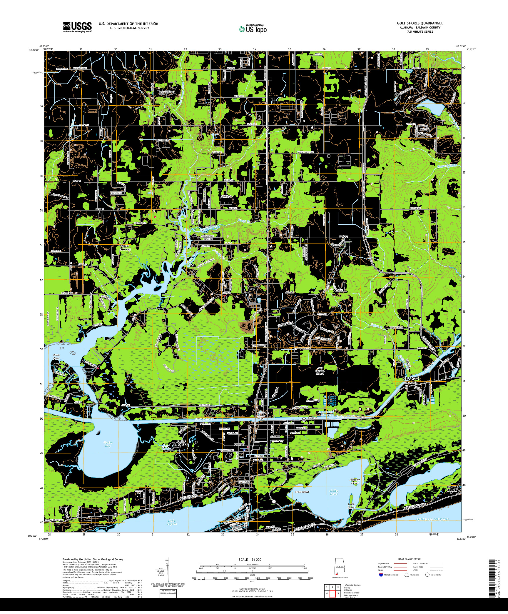 USGS US TOPO 7.5-MINUTE MAP FOR GULF SHORES, AL 2018