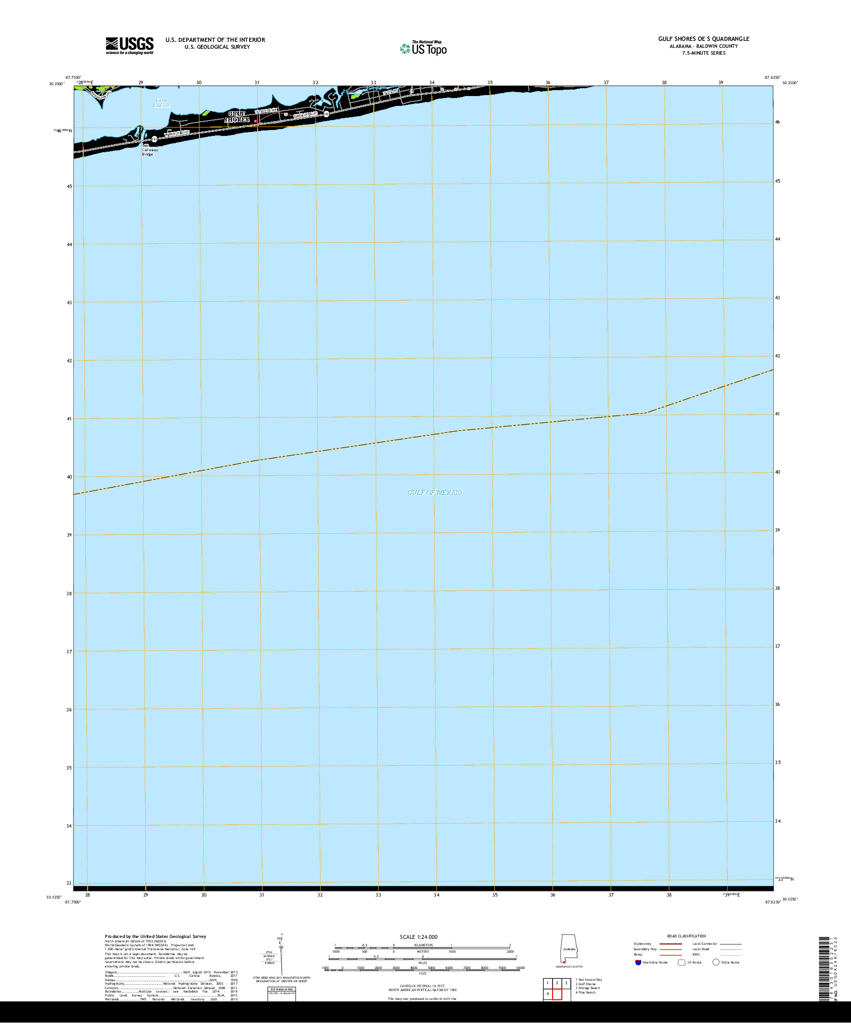 USGS US TOPO 7.5-MINUTE MAP FOR GULF SHORES OE S, AL 2018