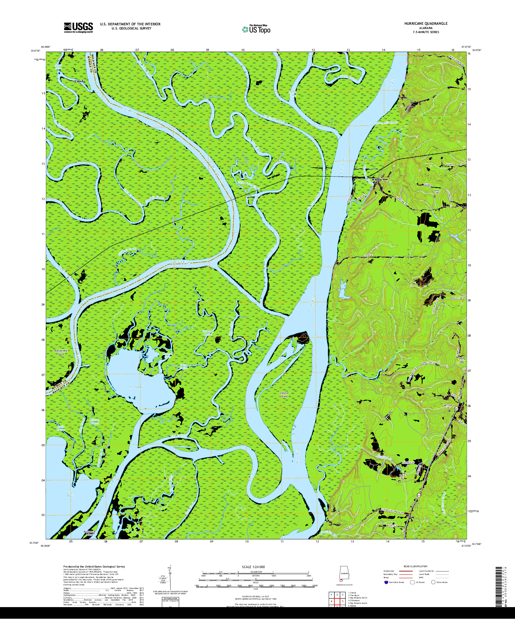 USGS US TOPO 7.5-MINUTE MAP FOR HURRICANE, AL 2018